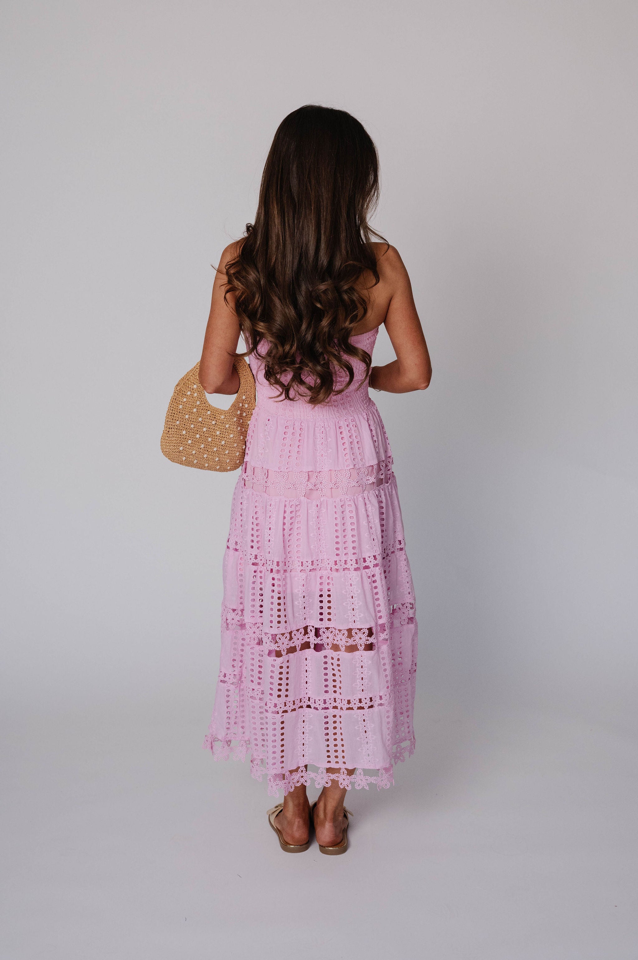 Lydia Eyelet Lace Dress-Lavender Pink