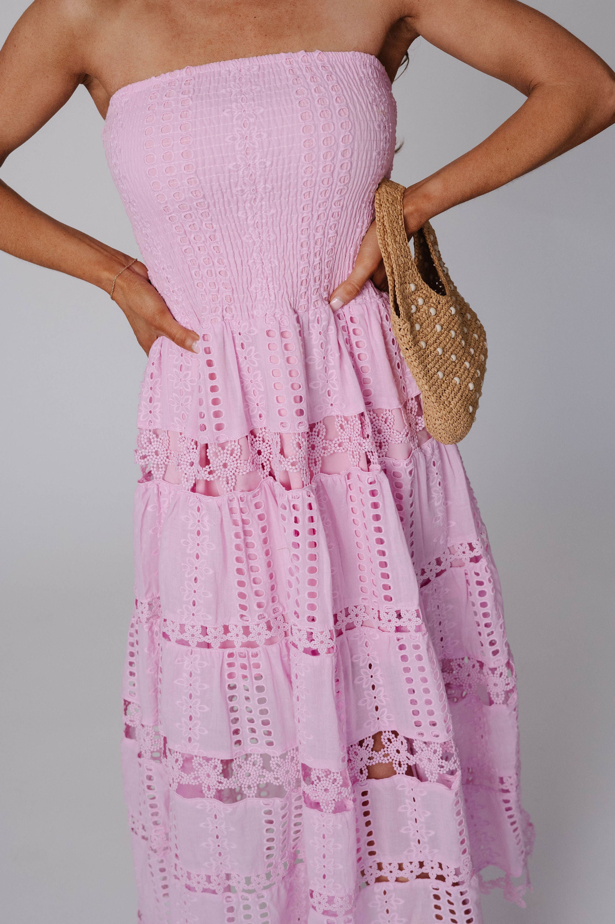 Lydia Eyelet Lace Dress-Lavender Pink