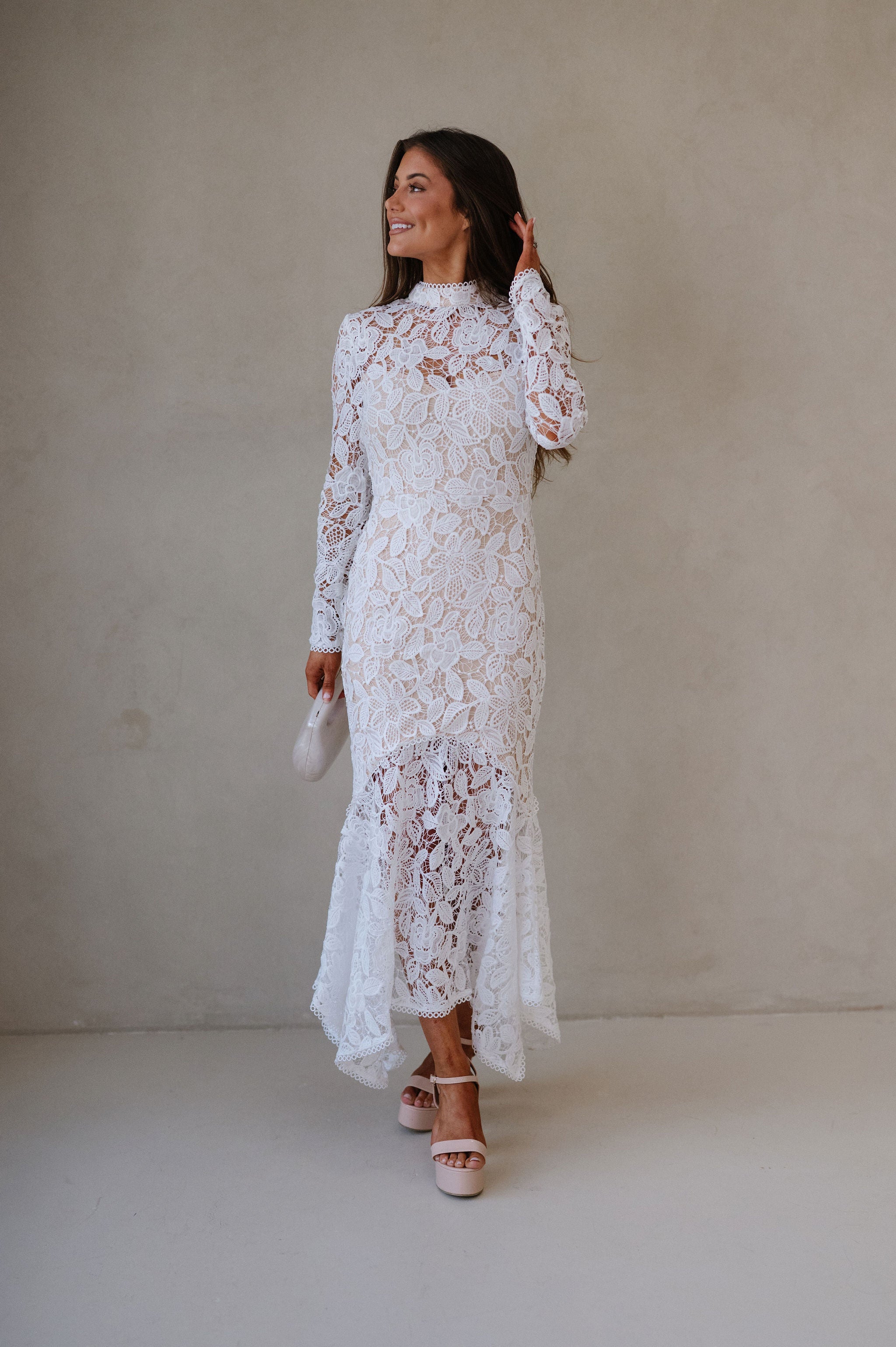 Queen Lace Midi Dress- White