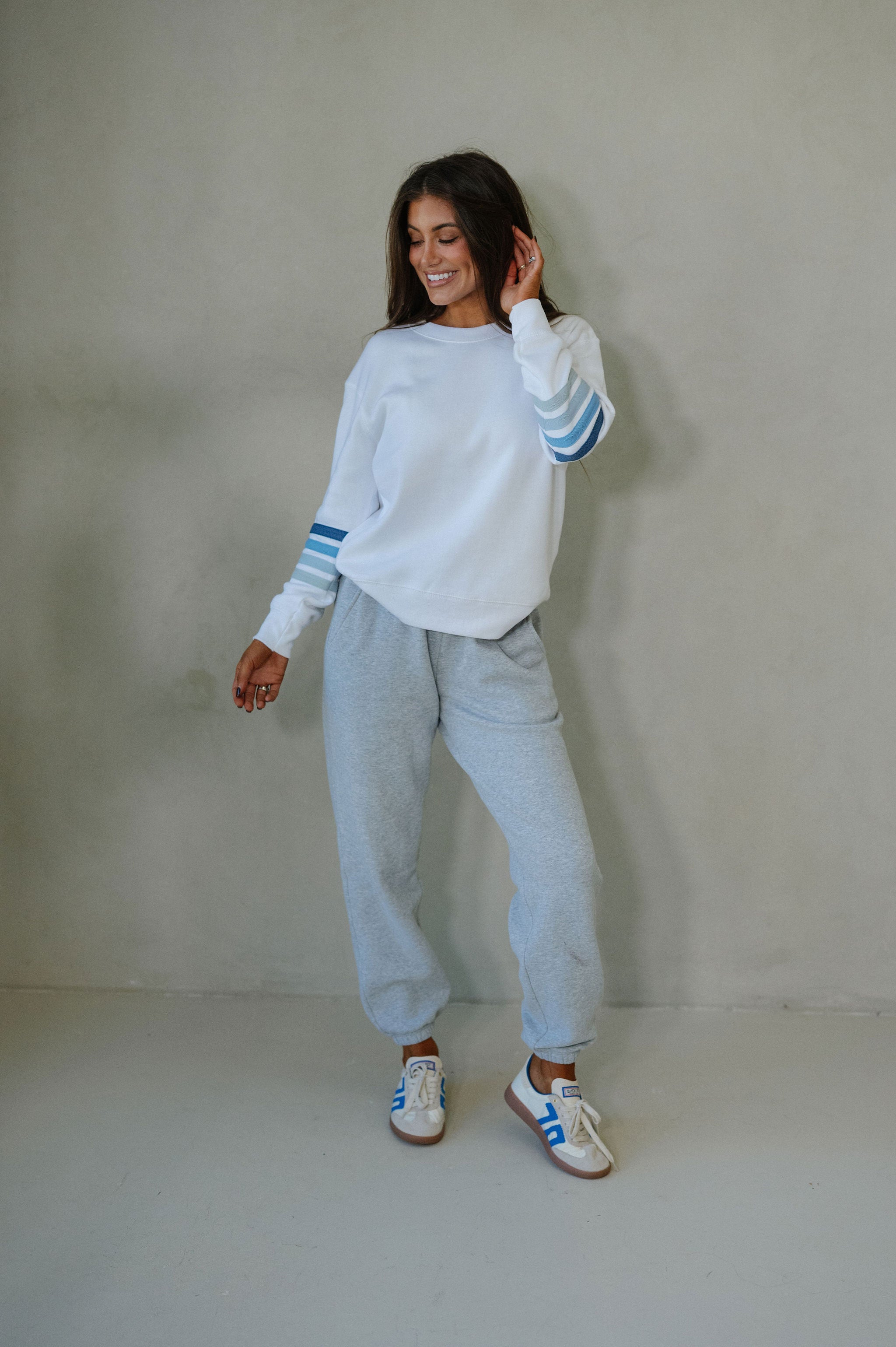 Adler Striped Fleece Crewneck-White/Blue