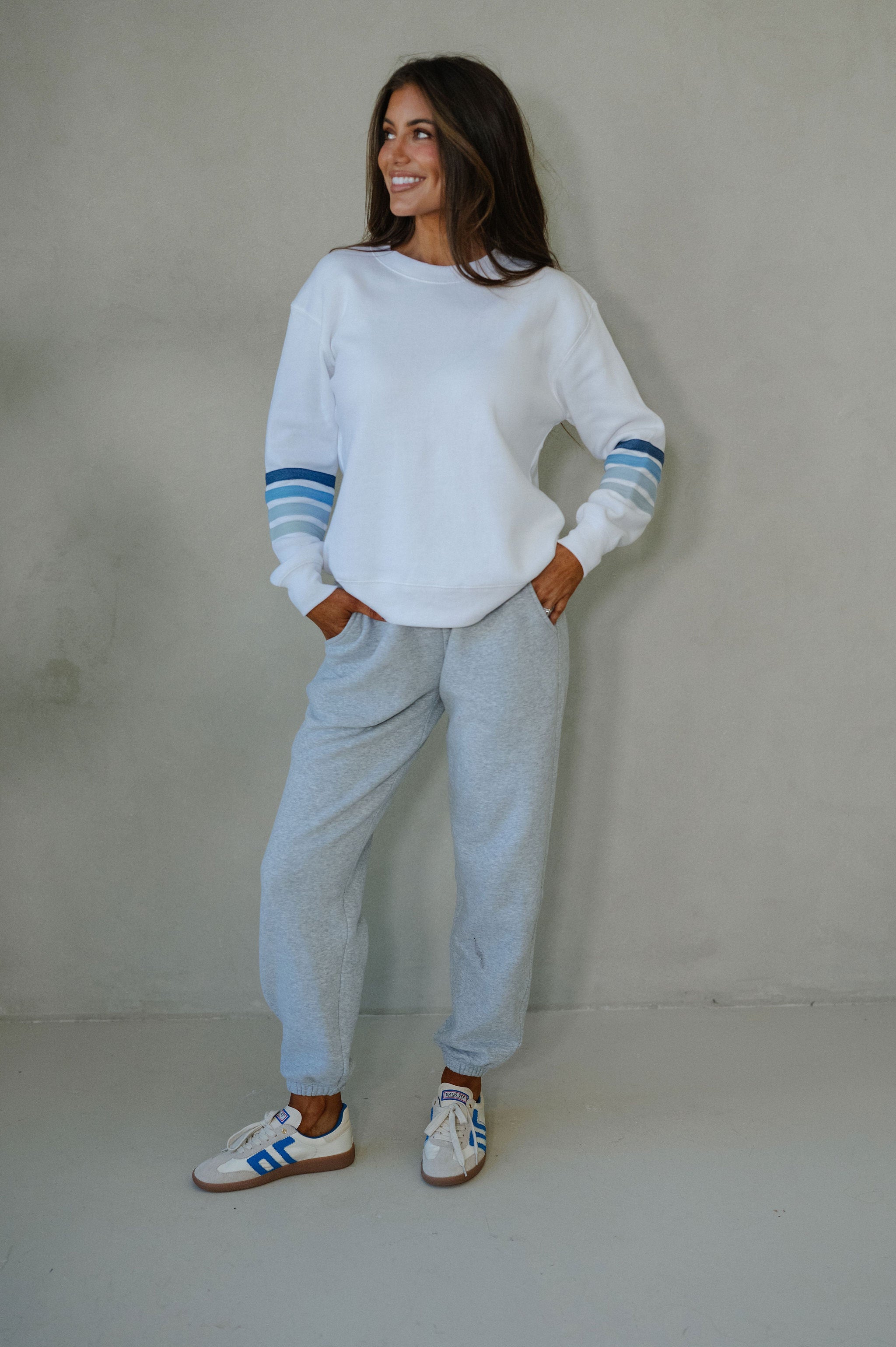 Adler Striped Fleece Crewneck-White/Blue