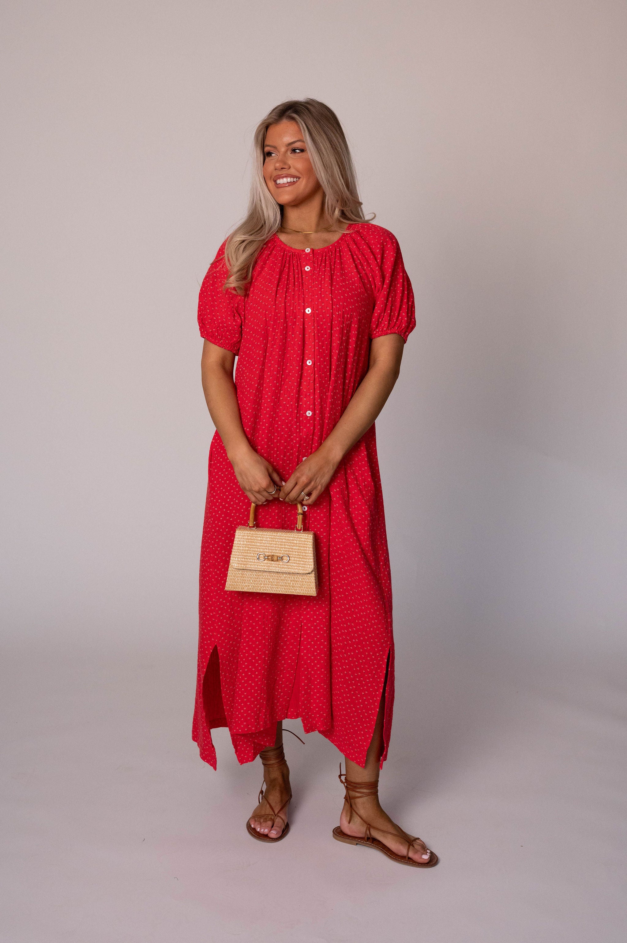 Piper Cotton Gauze Dress-Red