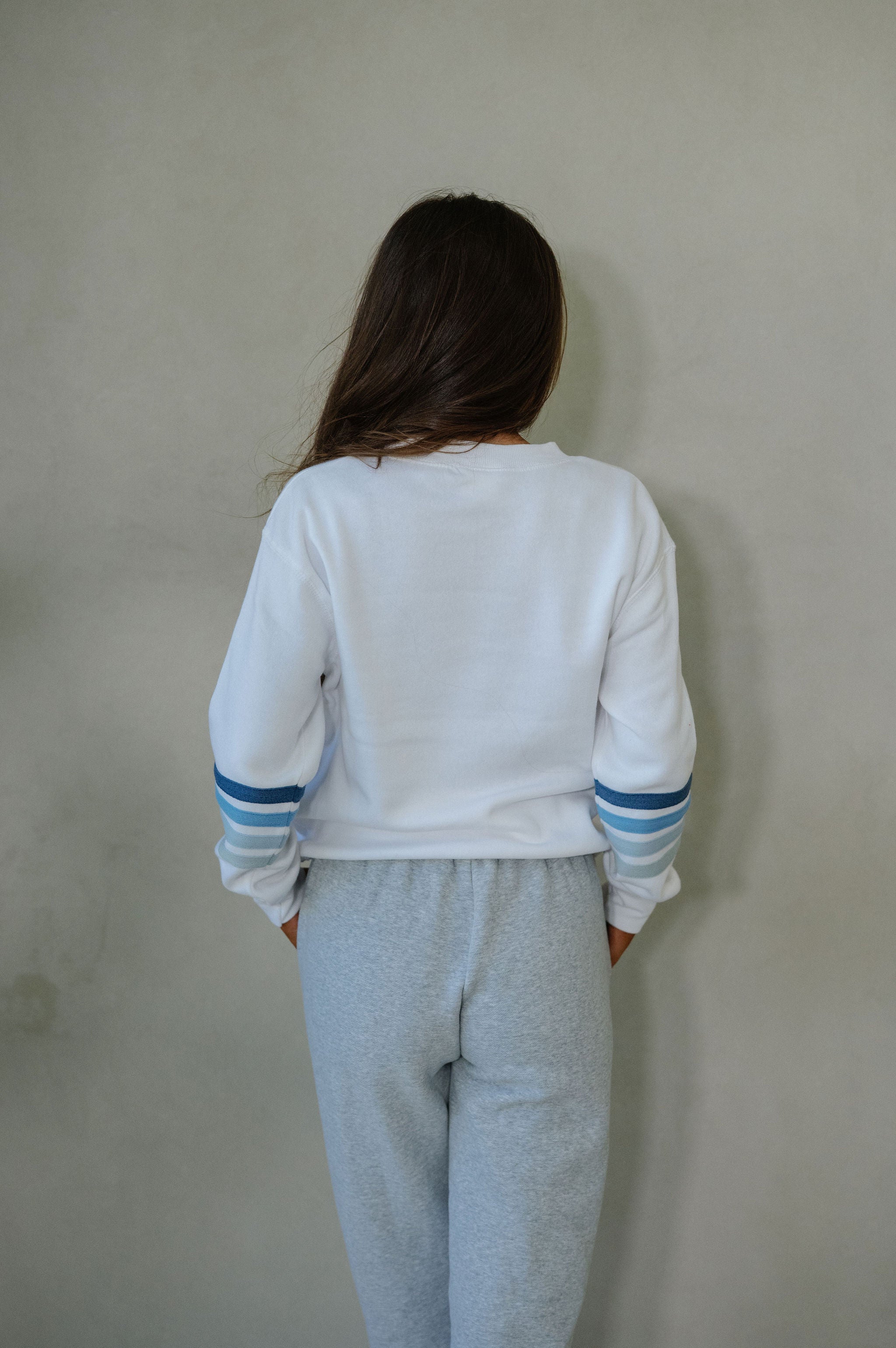 Adler Striped Fleece Crewneck-White/Blue