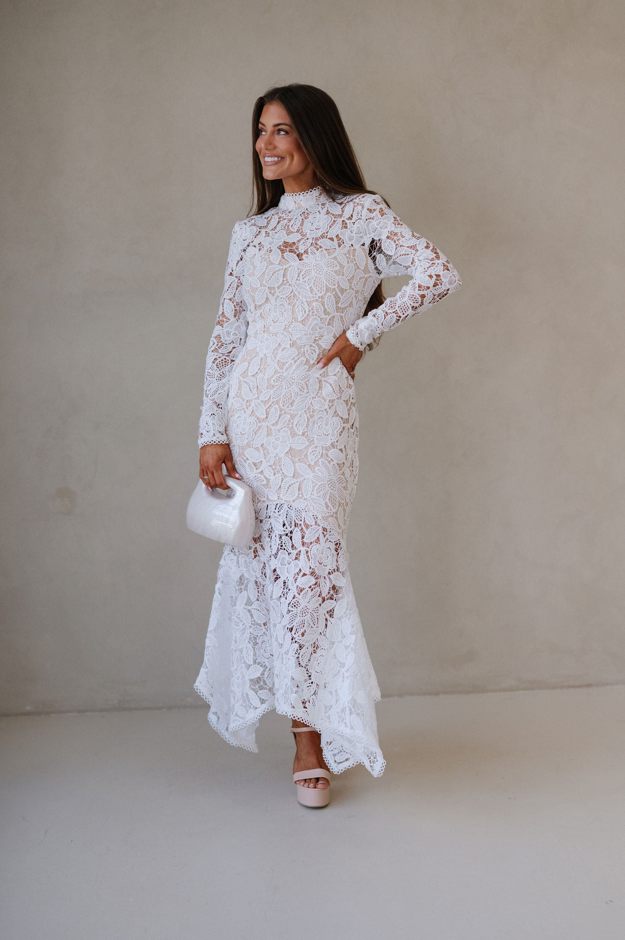 Queen Lace Midi Dress- White