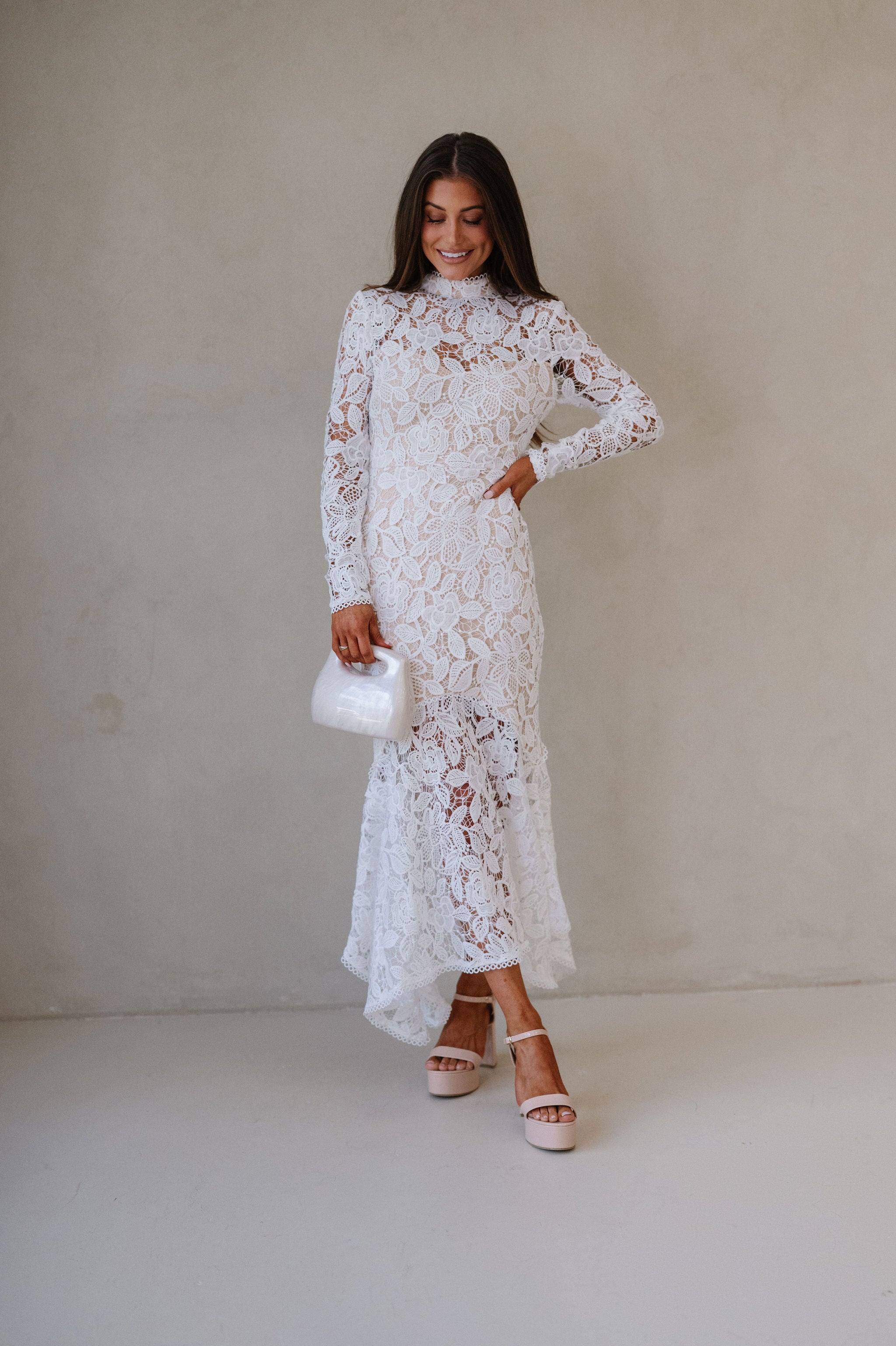Queen Lace Midi Dress- White