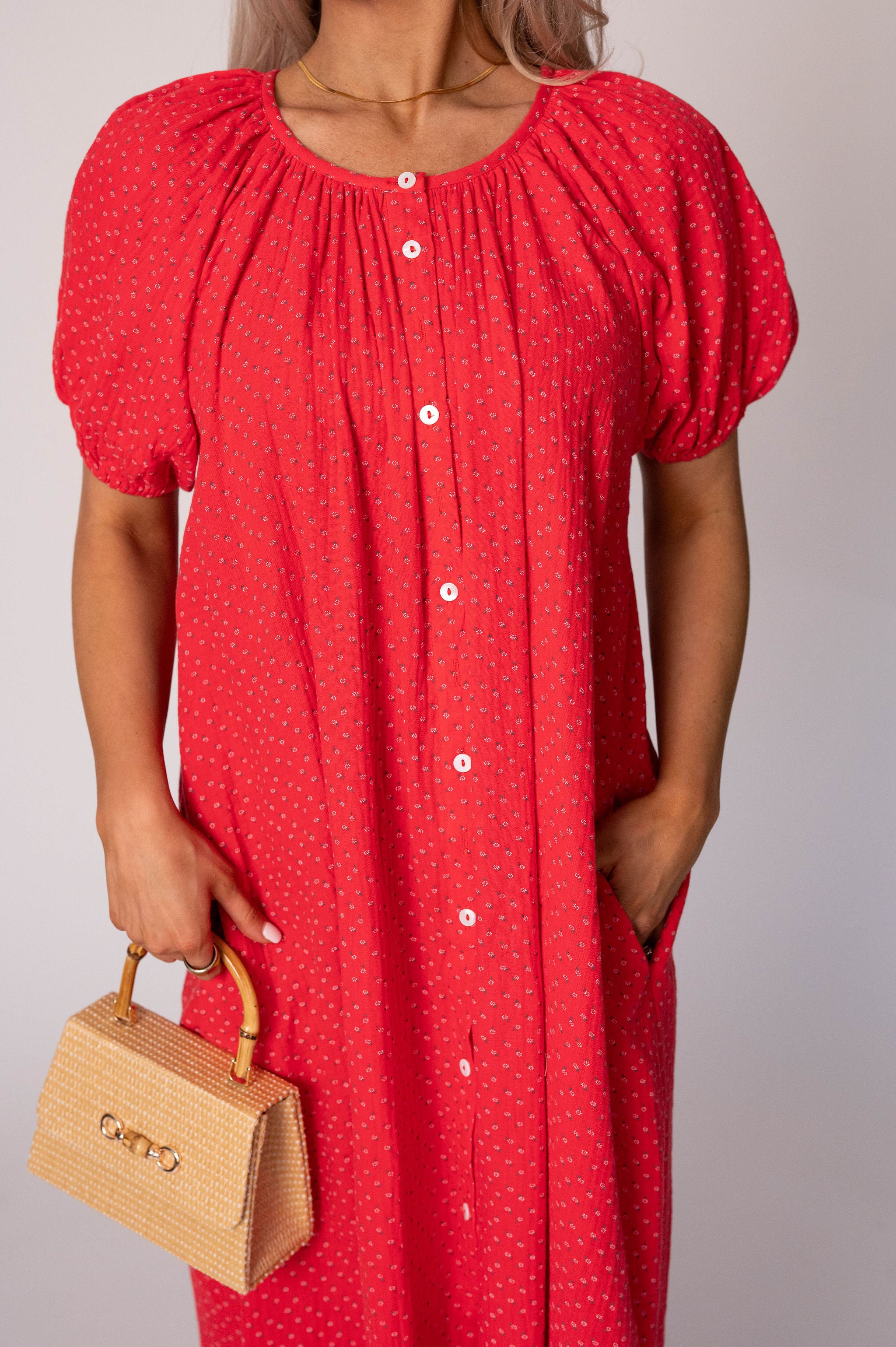 Piper Cotton Gauze Dress-Red