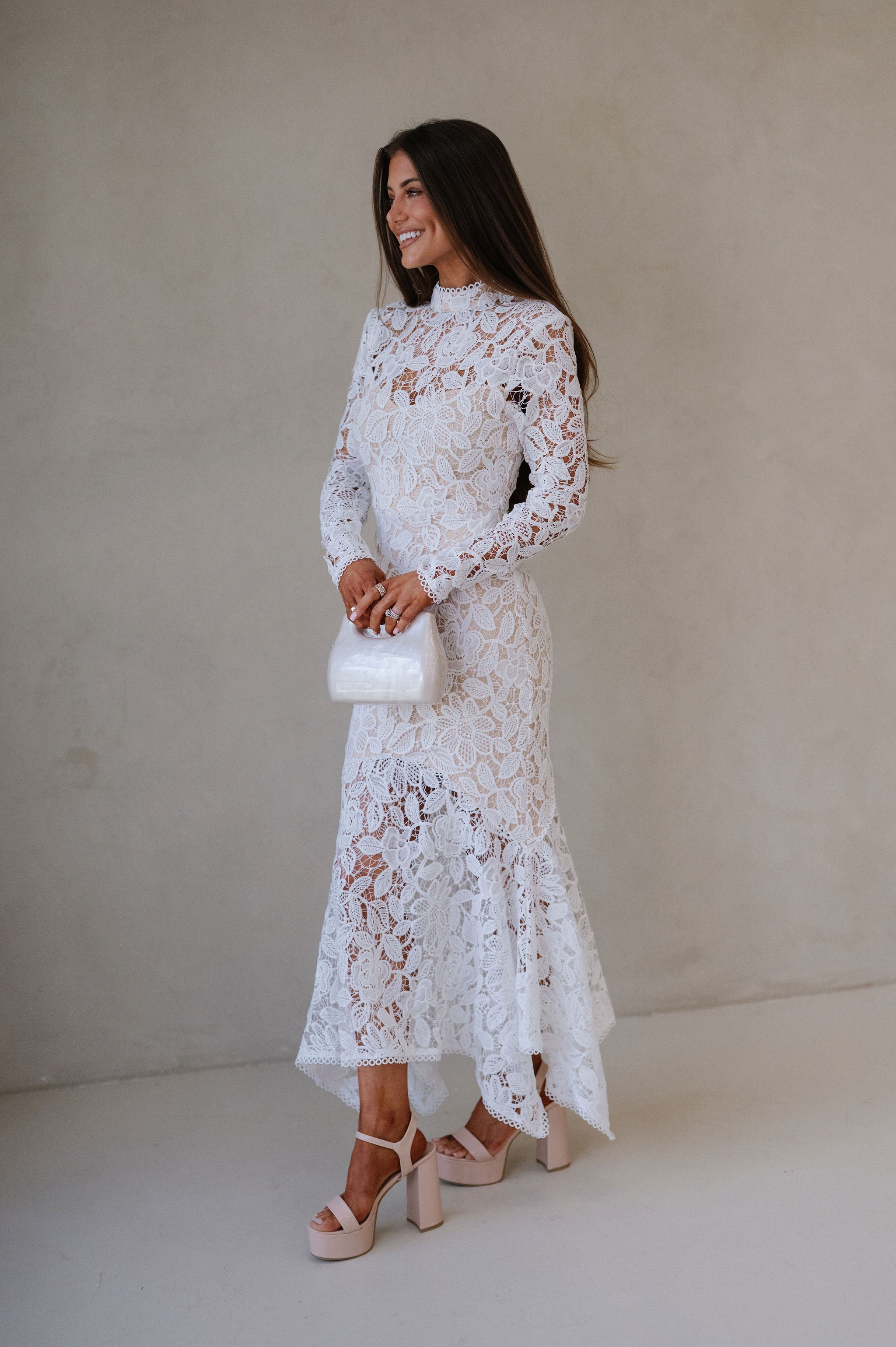 Queen Lace Midi Dress- White