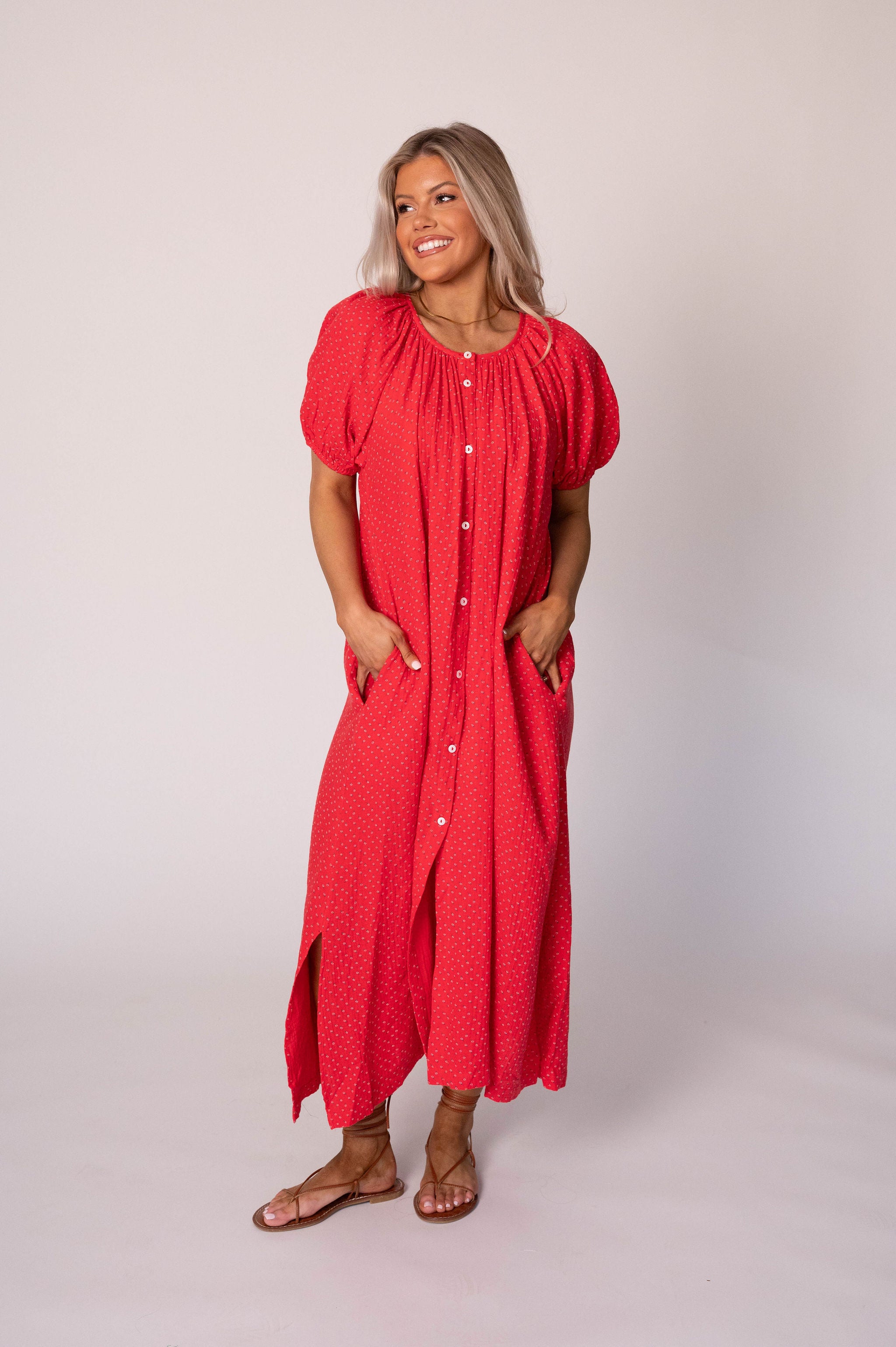 Piper Cotton Gauze Dress-Red