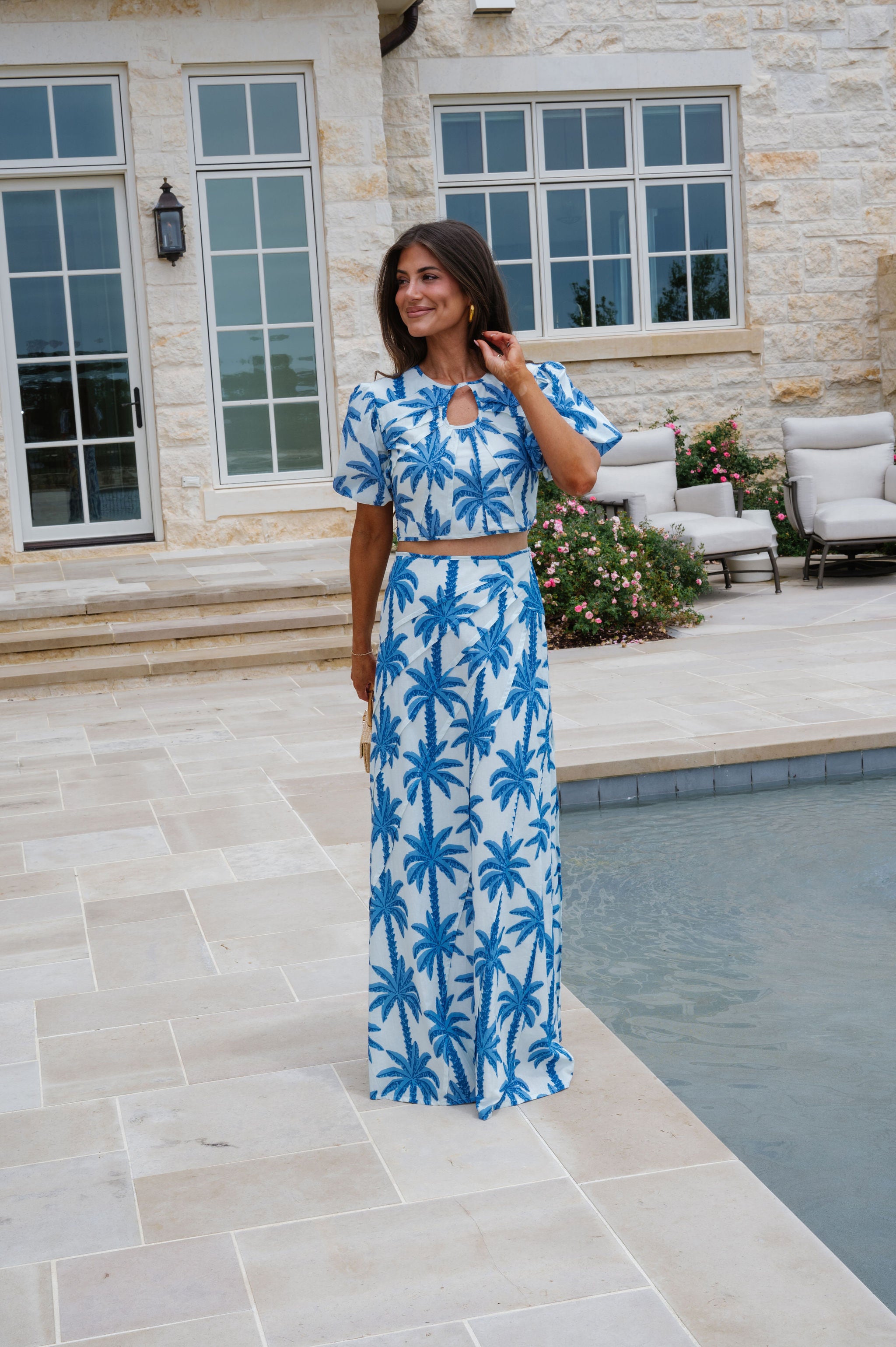 Palmer Maxi Skirt Set-Blue Palm
