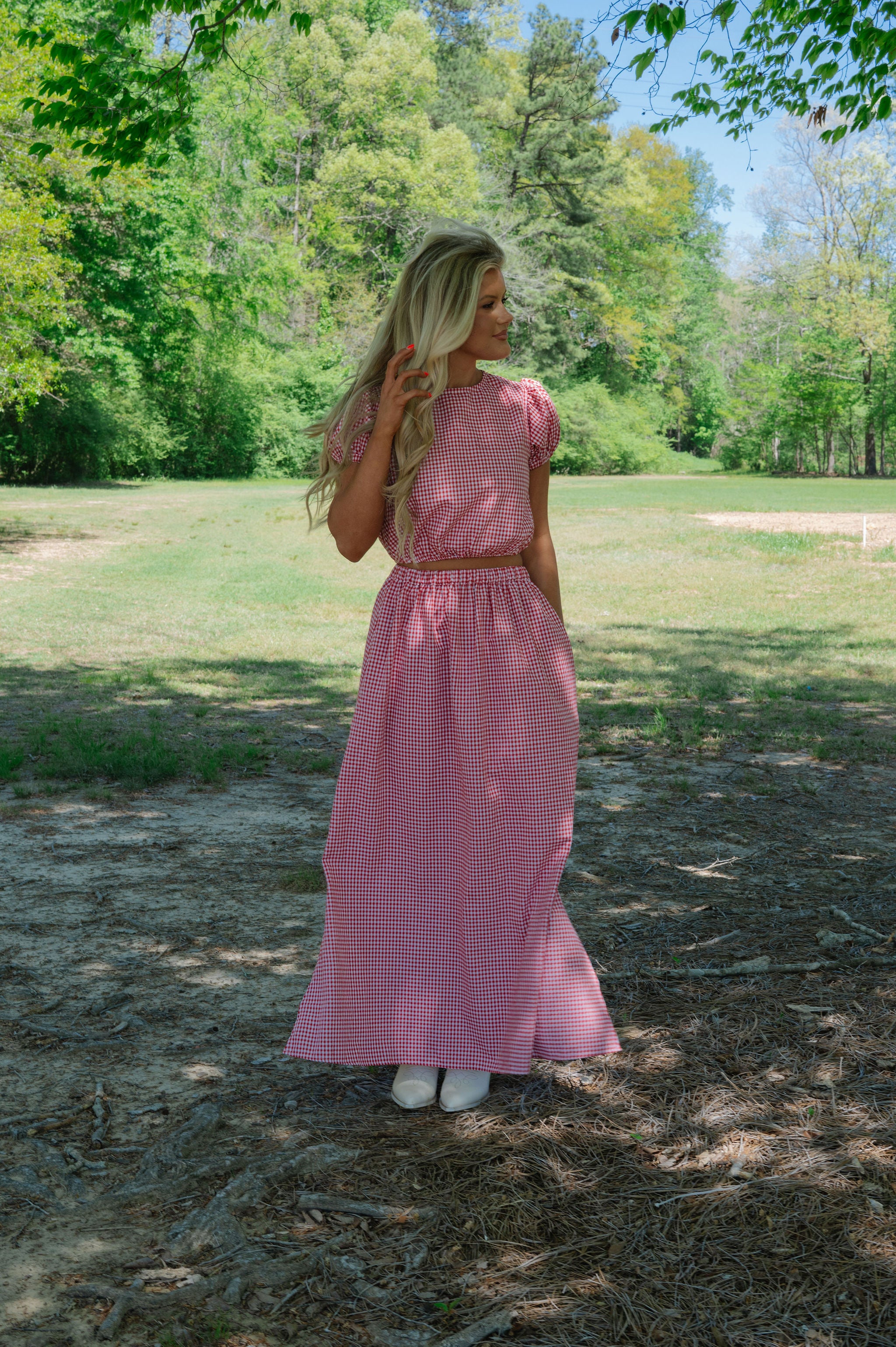 Kasey Gingham Skirt Set-Red
