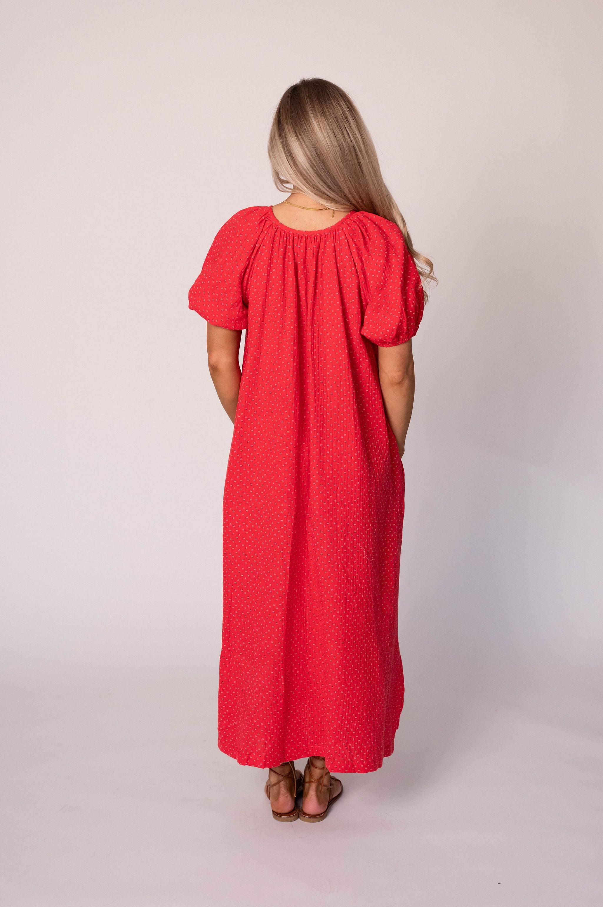 Piper Cotton Gauze Dress-Red