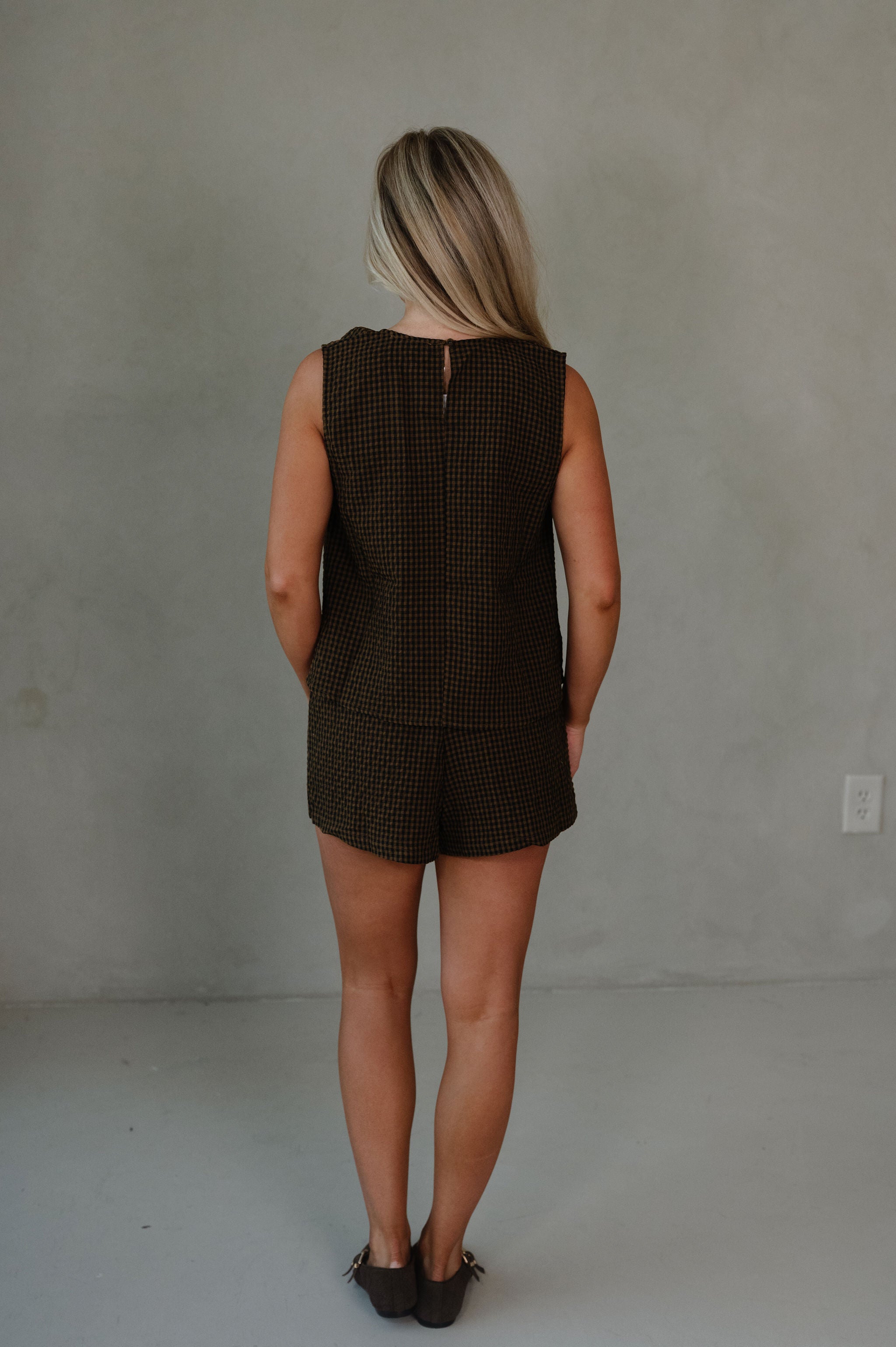 Tarsi Gingham Shorts Set-Brown