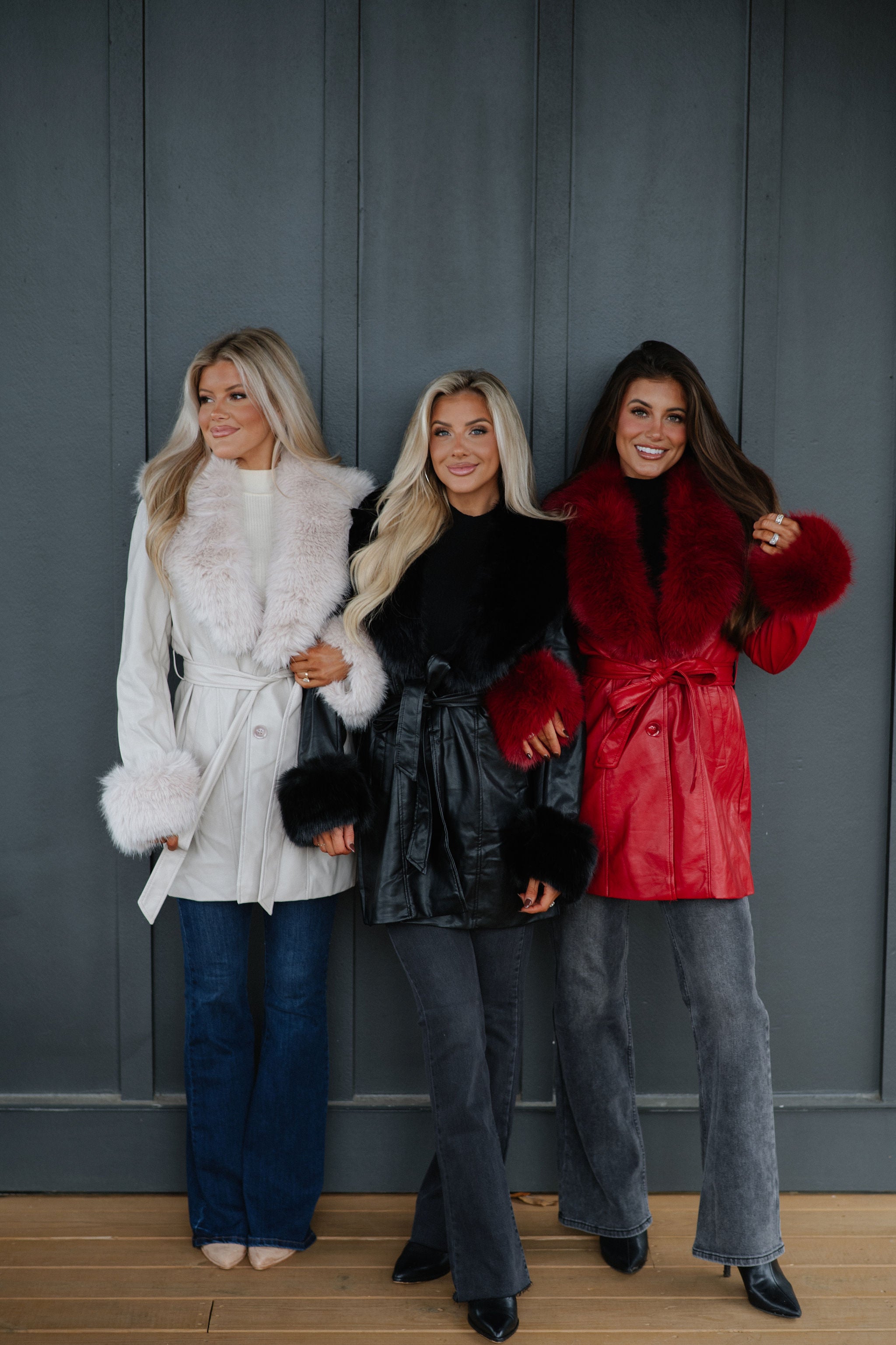 Ginny Fur Trim Coat-Red