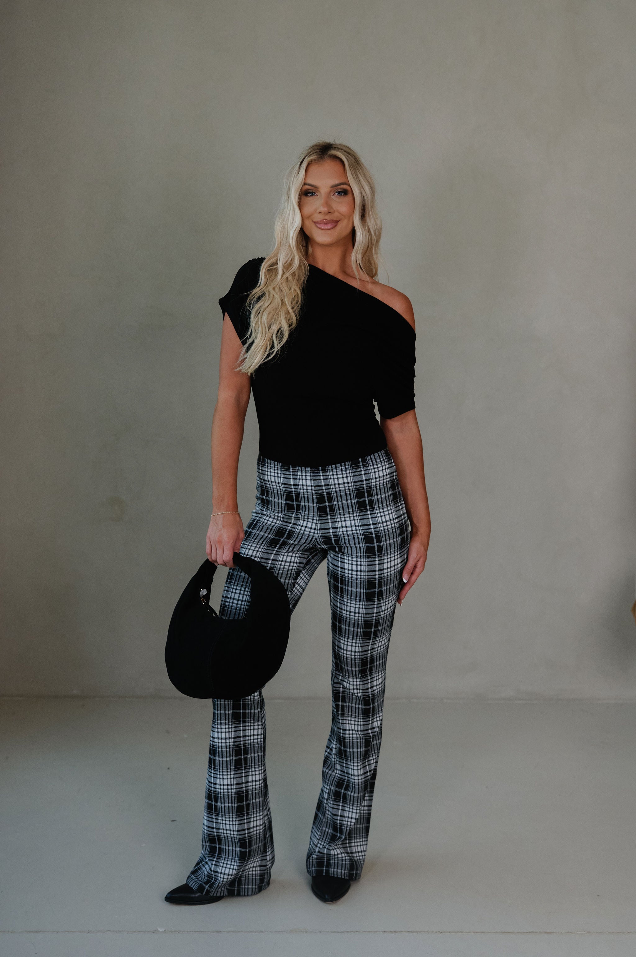 Frankie Plaid Flare Pants-Black/White