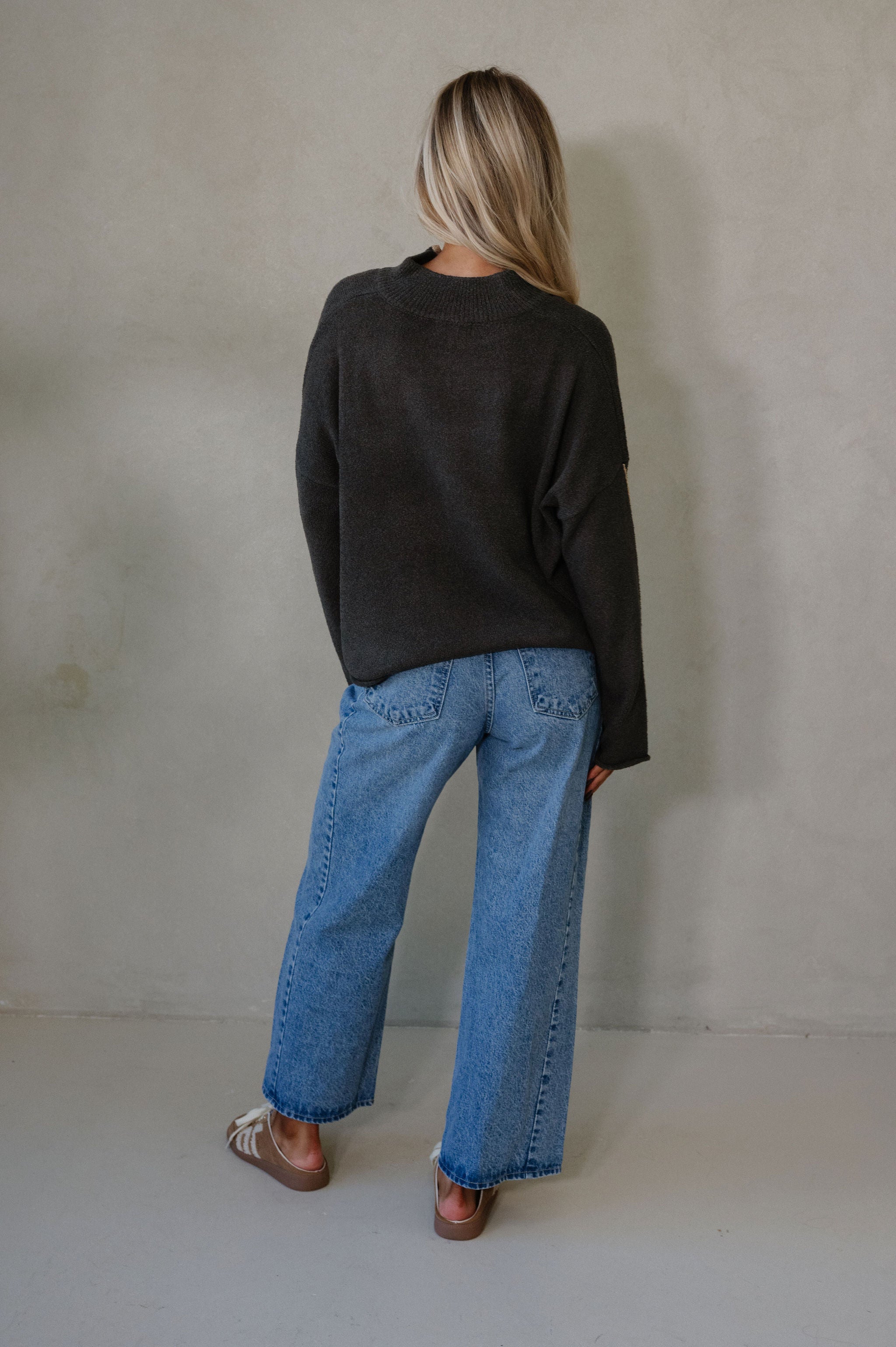 Textured Half-Zip Mock-Neck Sweater-Charcoal