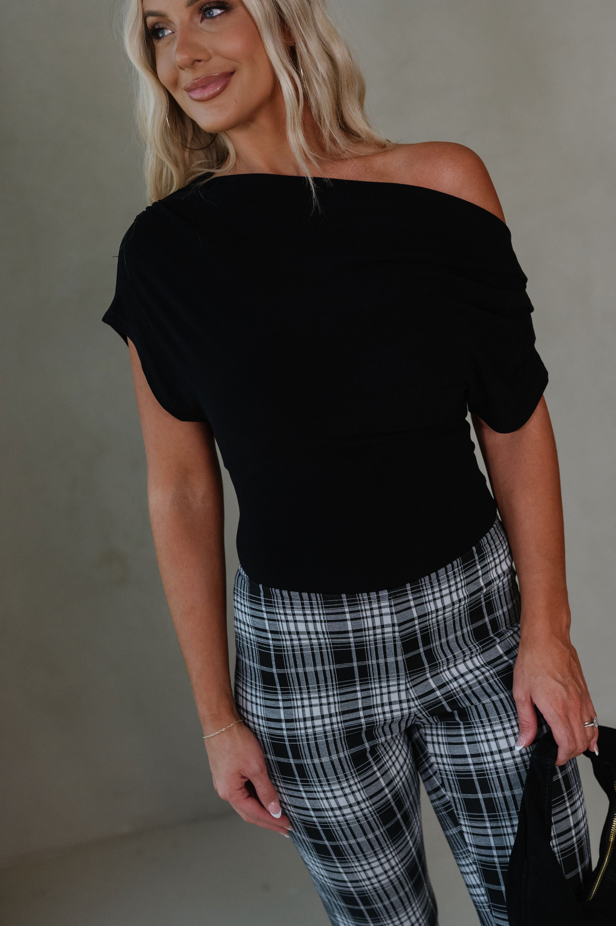 Carina Draped One Shoulder Top-Black