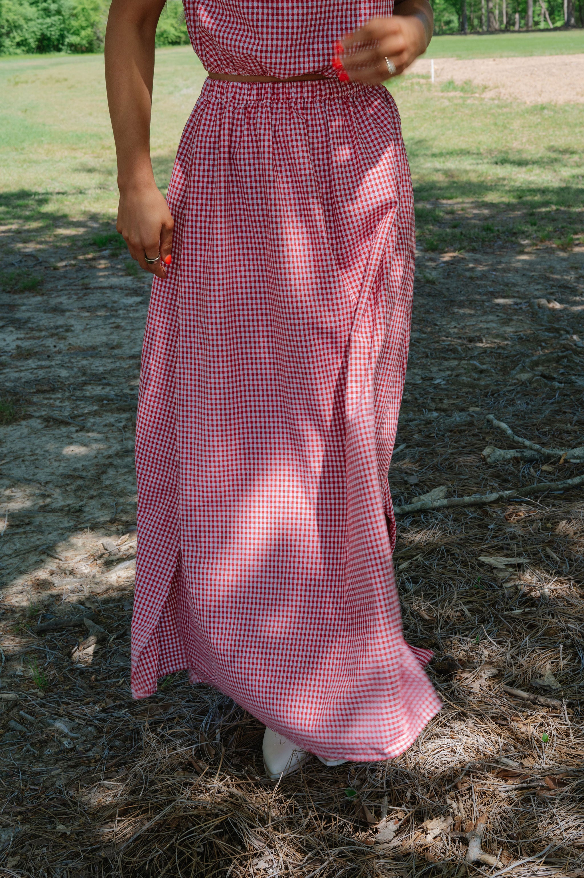 Kasey Gingham Skirt Set-Red