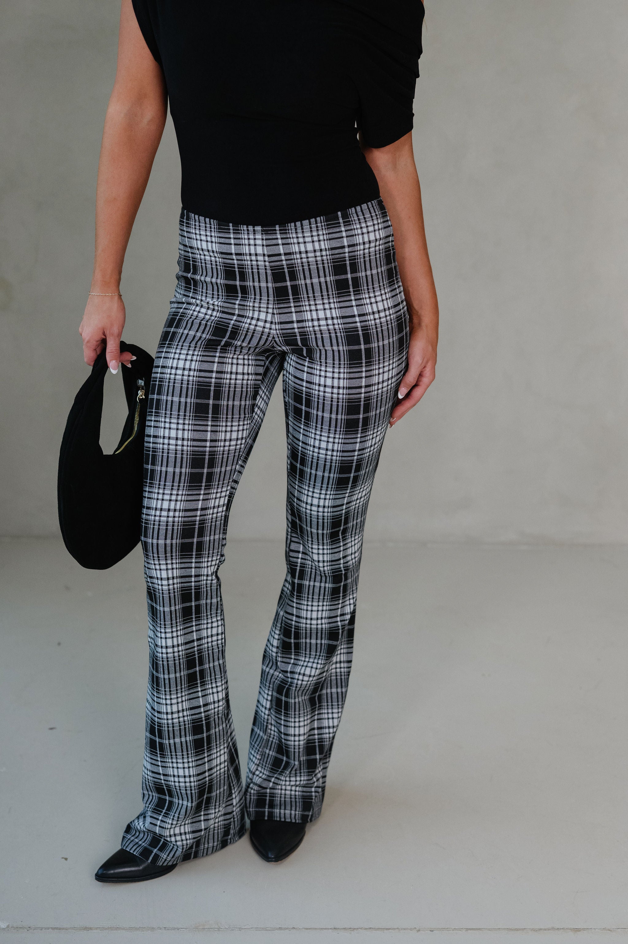 Frankie Plaid Flare Pants-Black/White