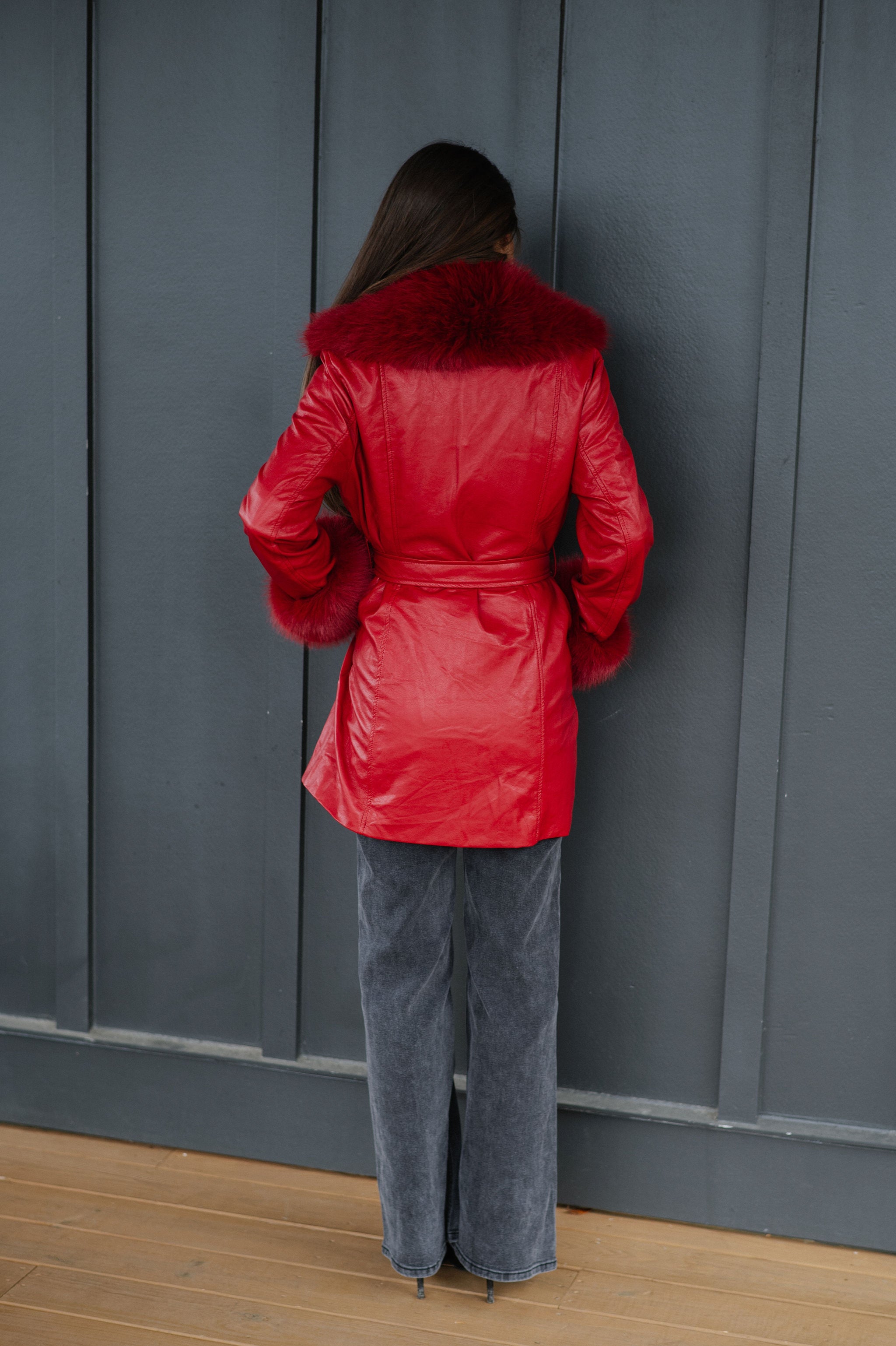 Ginny Fur Trim Coat-Red