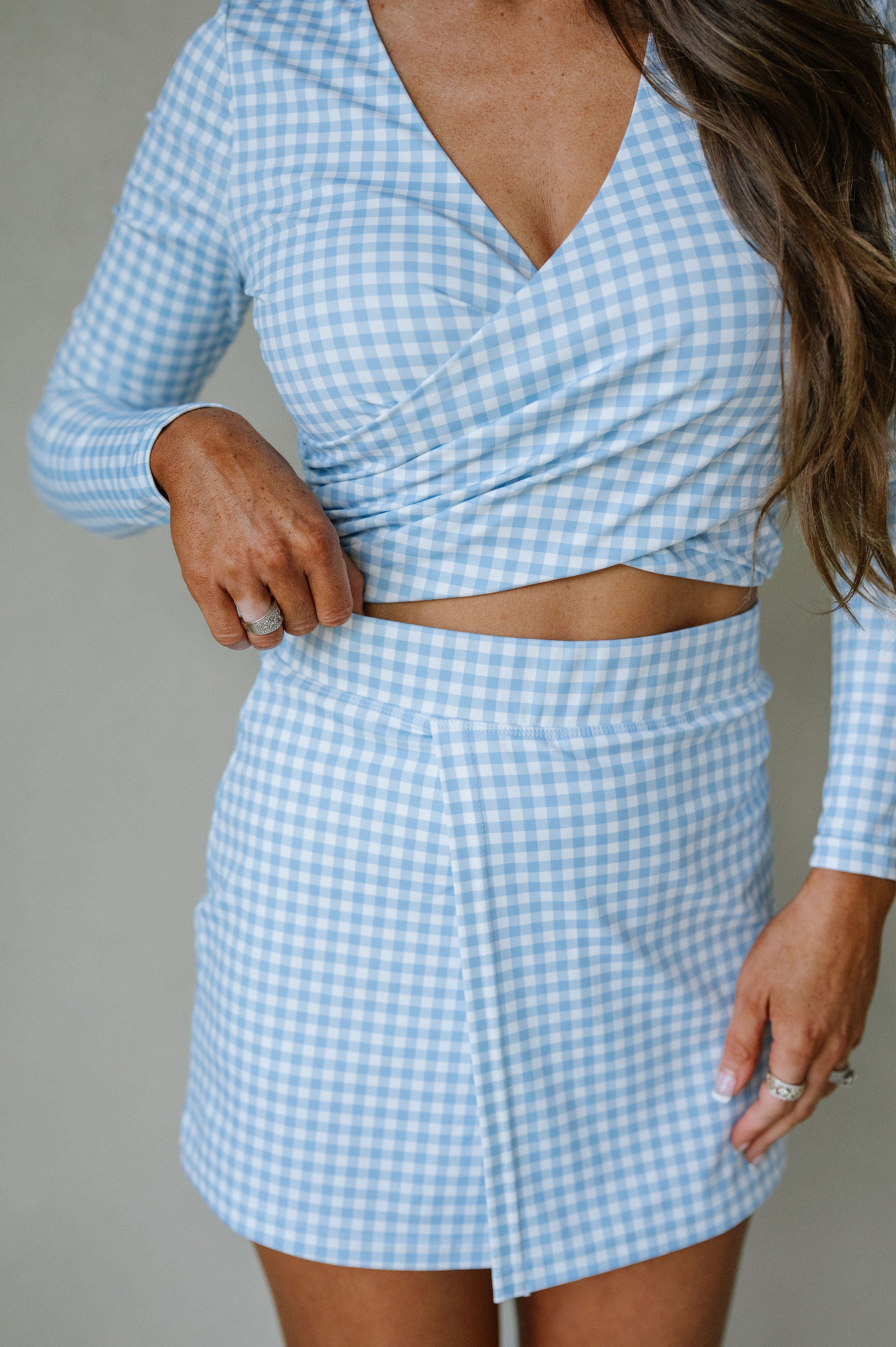 Scarlett Gingham Skirt Set-Baby Blue