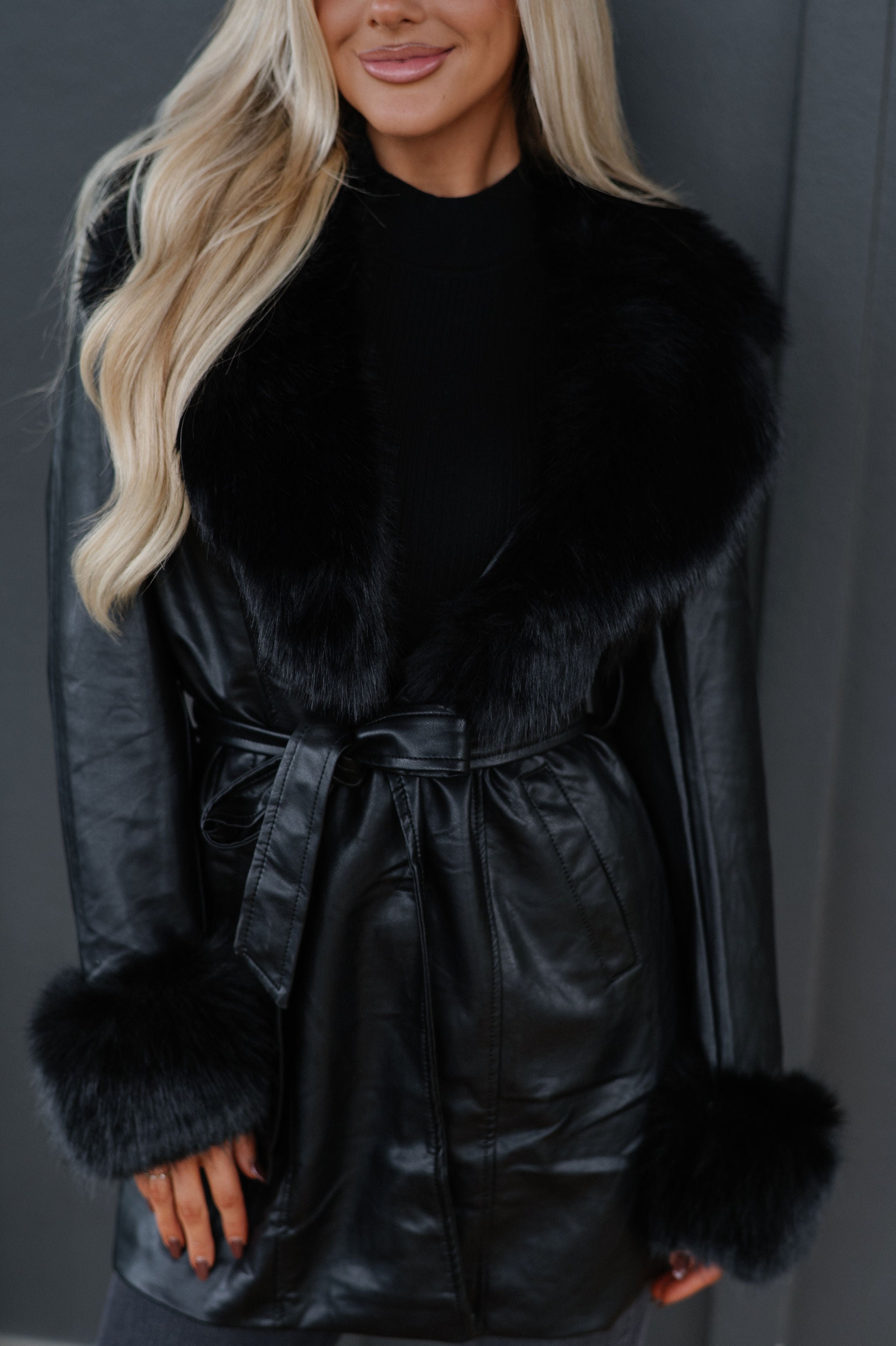 Ginny Fur Trim Coat-Black