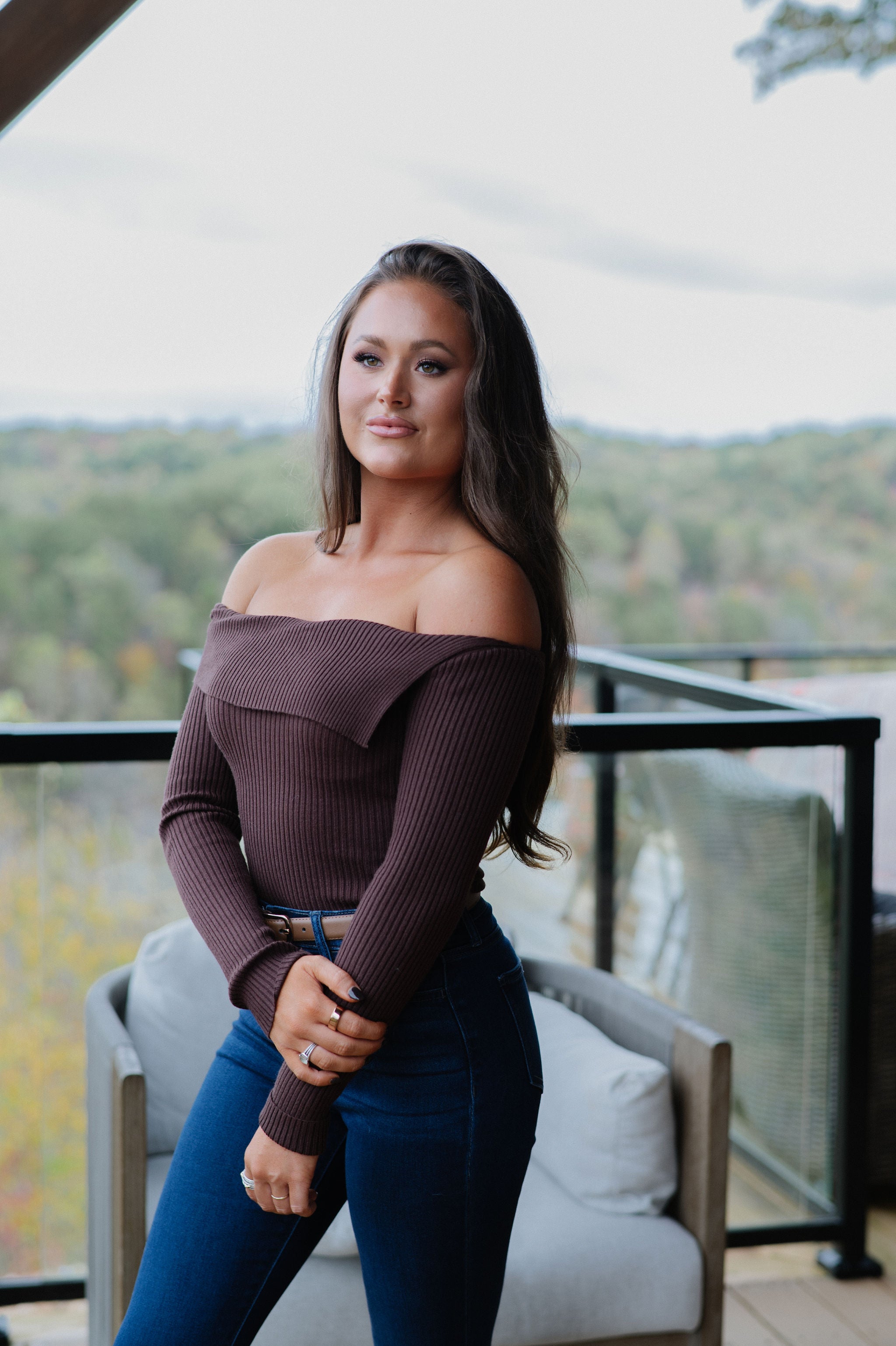 Asymmetrical Fold Over Sweater-Brown