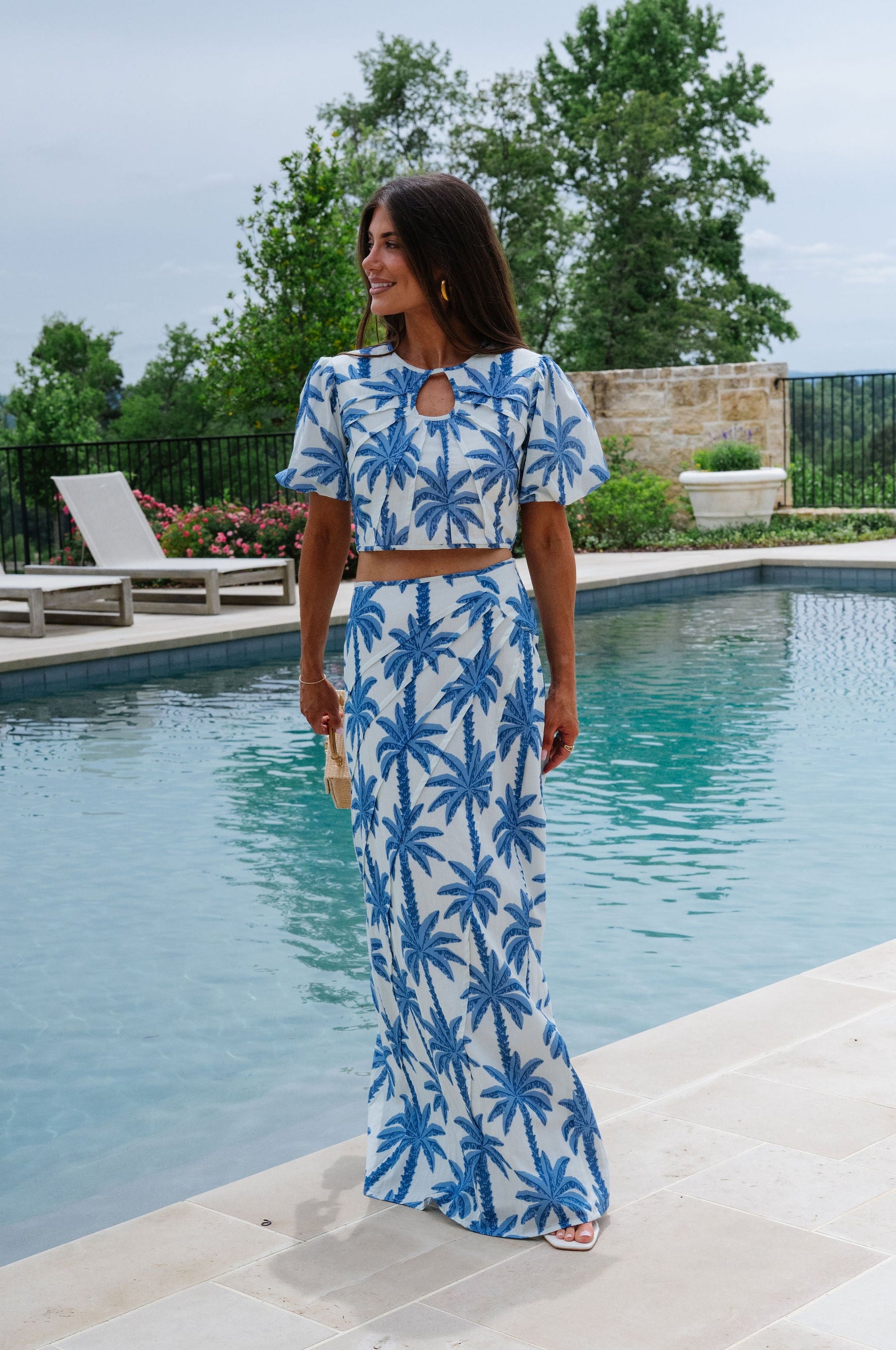 Palmer Maxi Skirt Set-Blue Palm