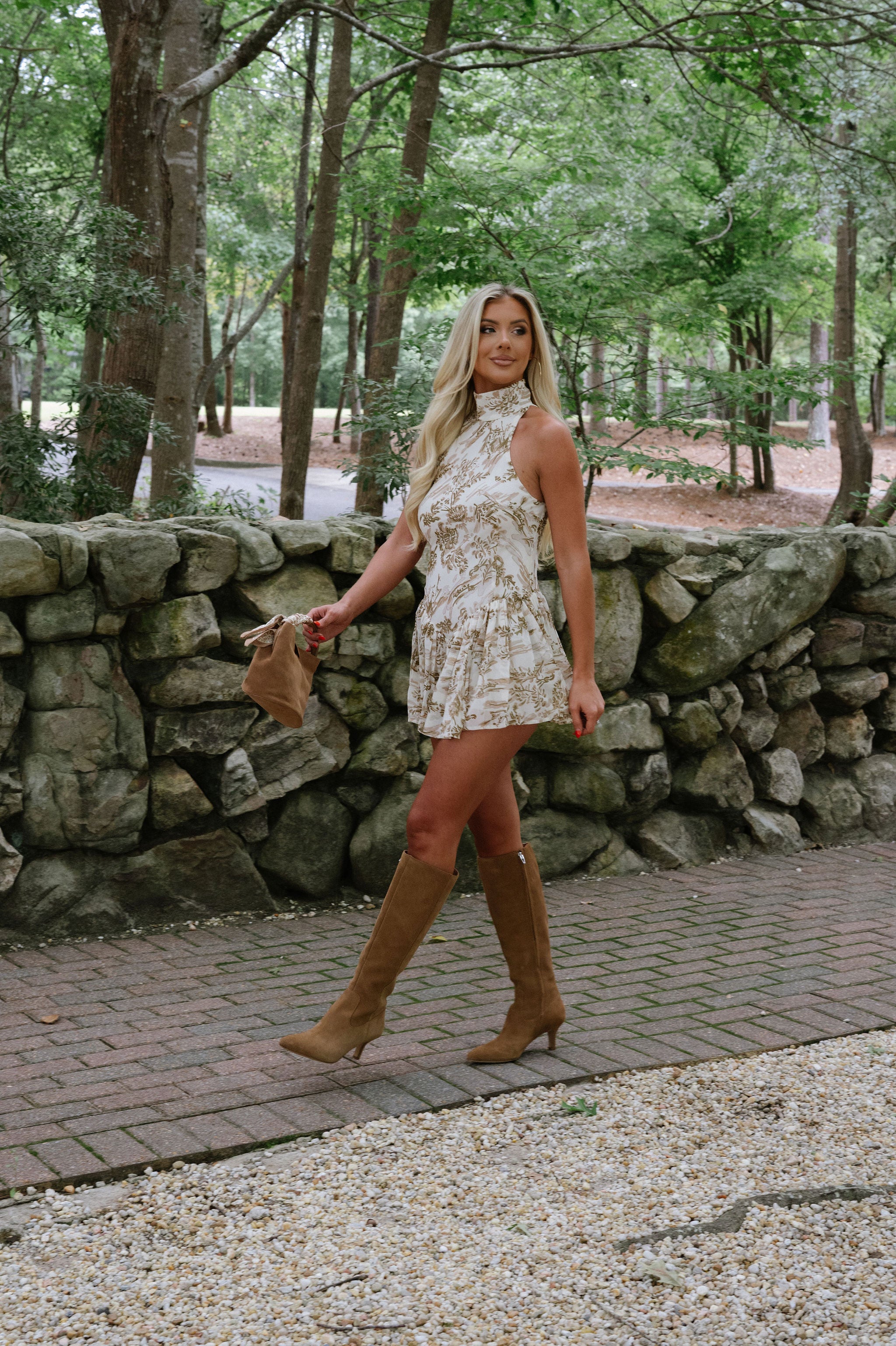 Elena Turtleneck Mini Dress-Brown