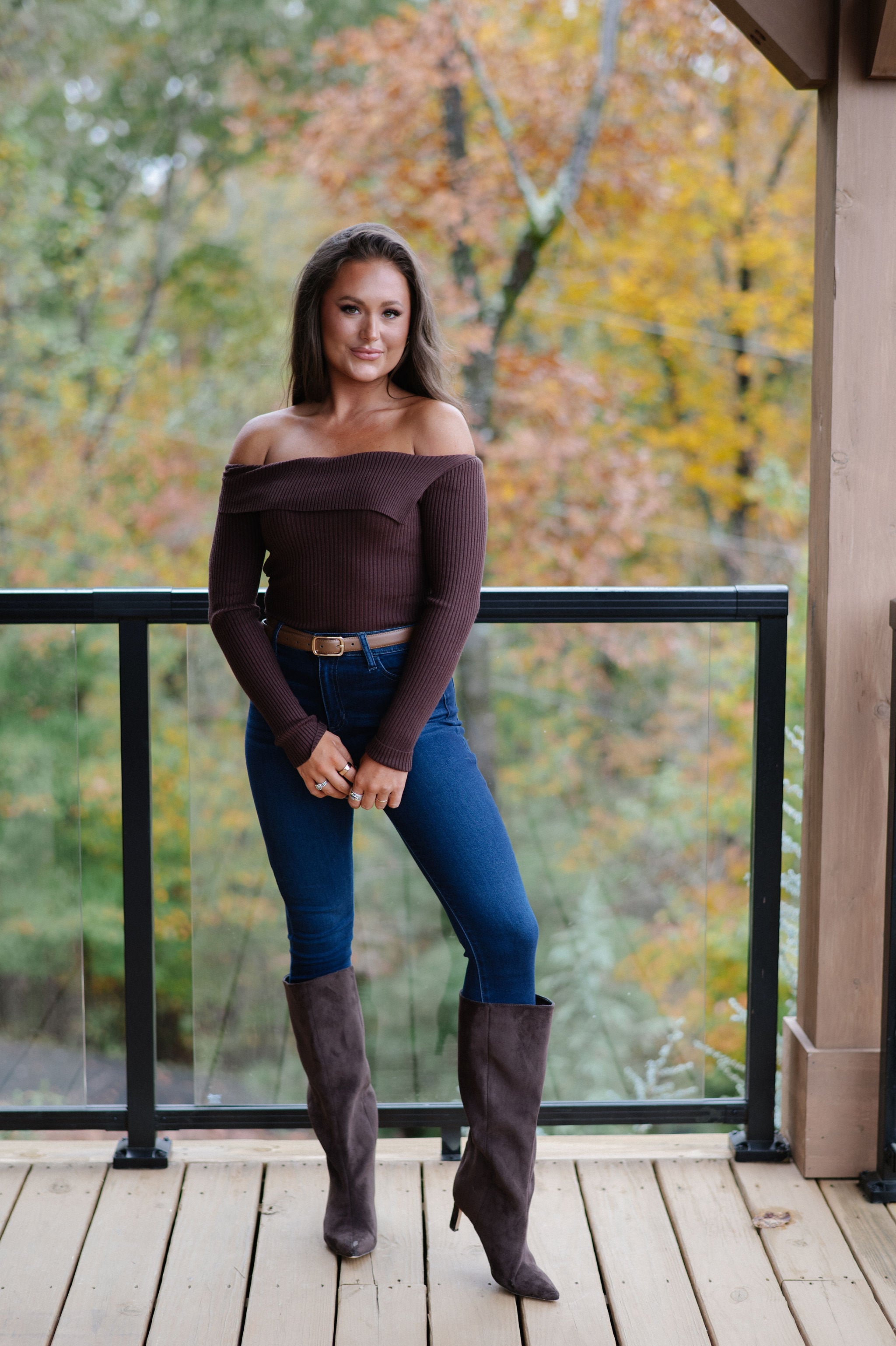 Asymmetrical Fold Over Sweater-Brown