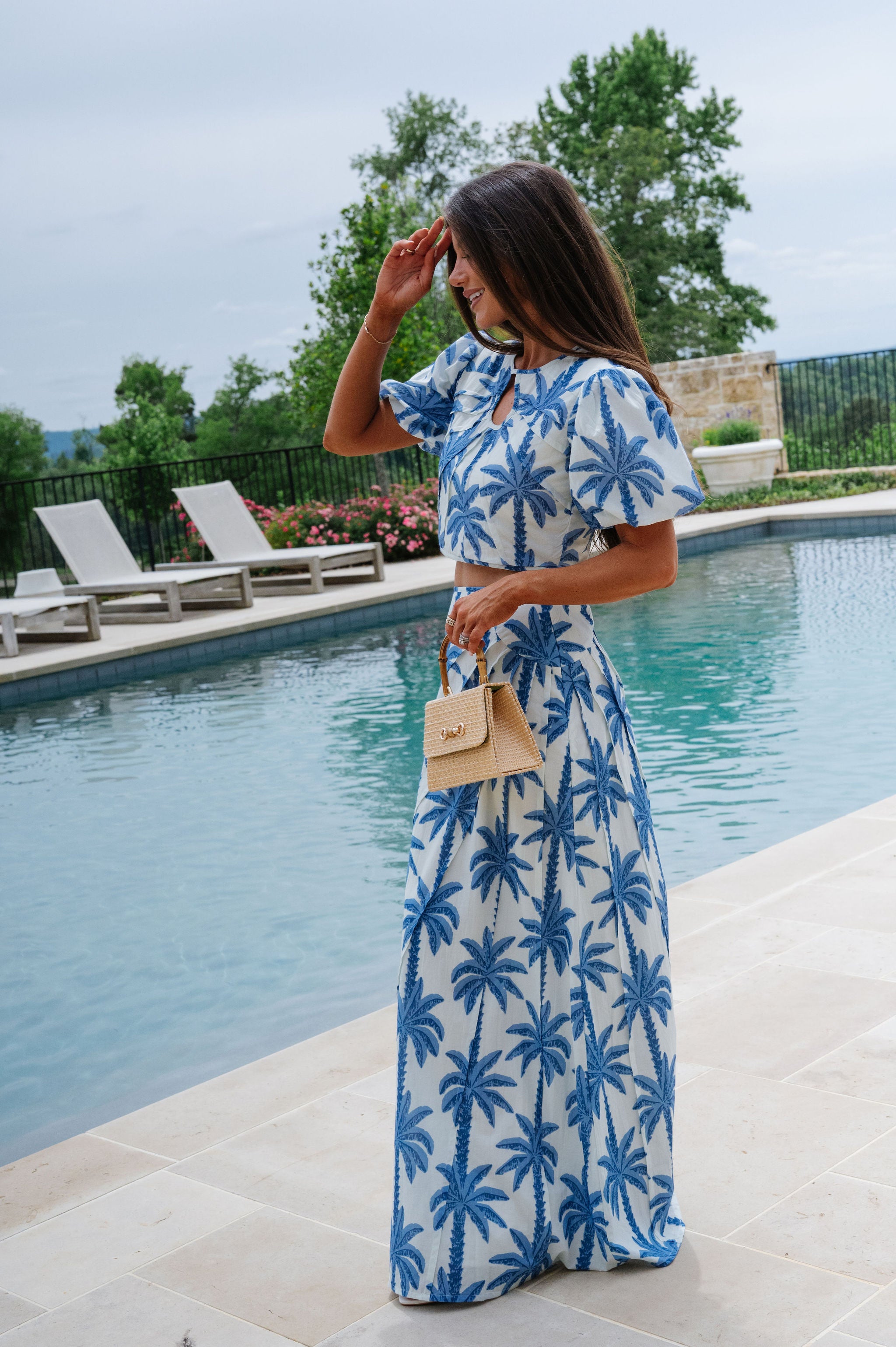 Palmer Maxi Skirt Set-Blue Palm