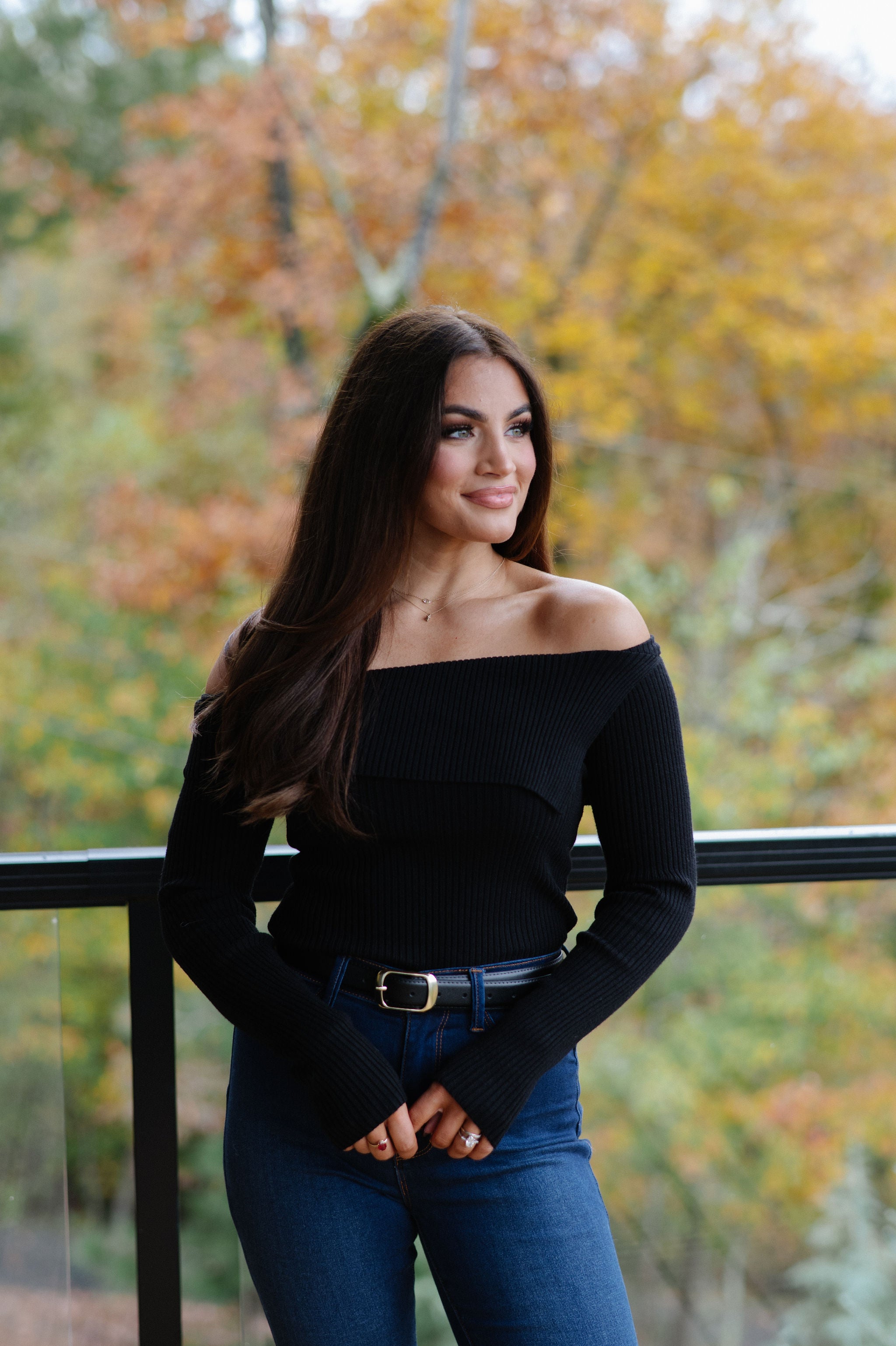 Asymmetrical Fold Over Sweater-Black