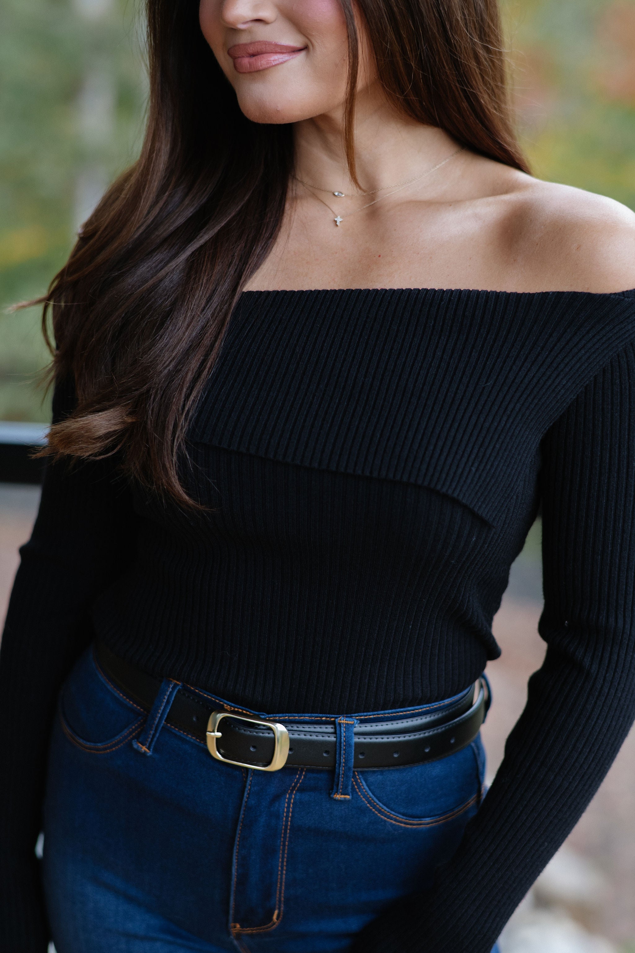 Asymmetrical Fold Over Sweater-Black