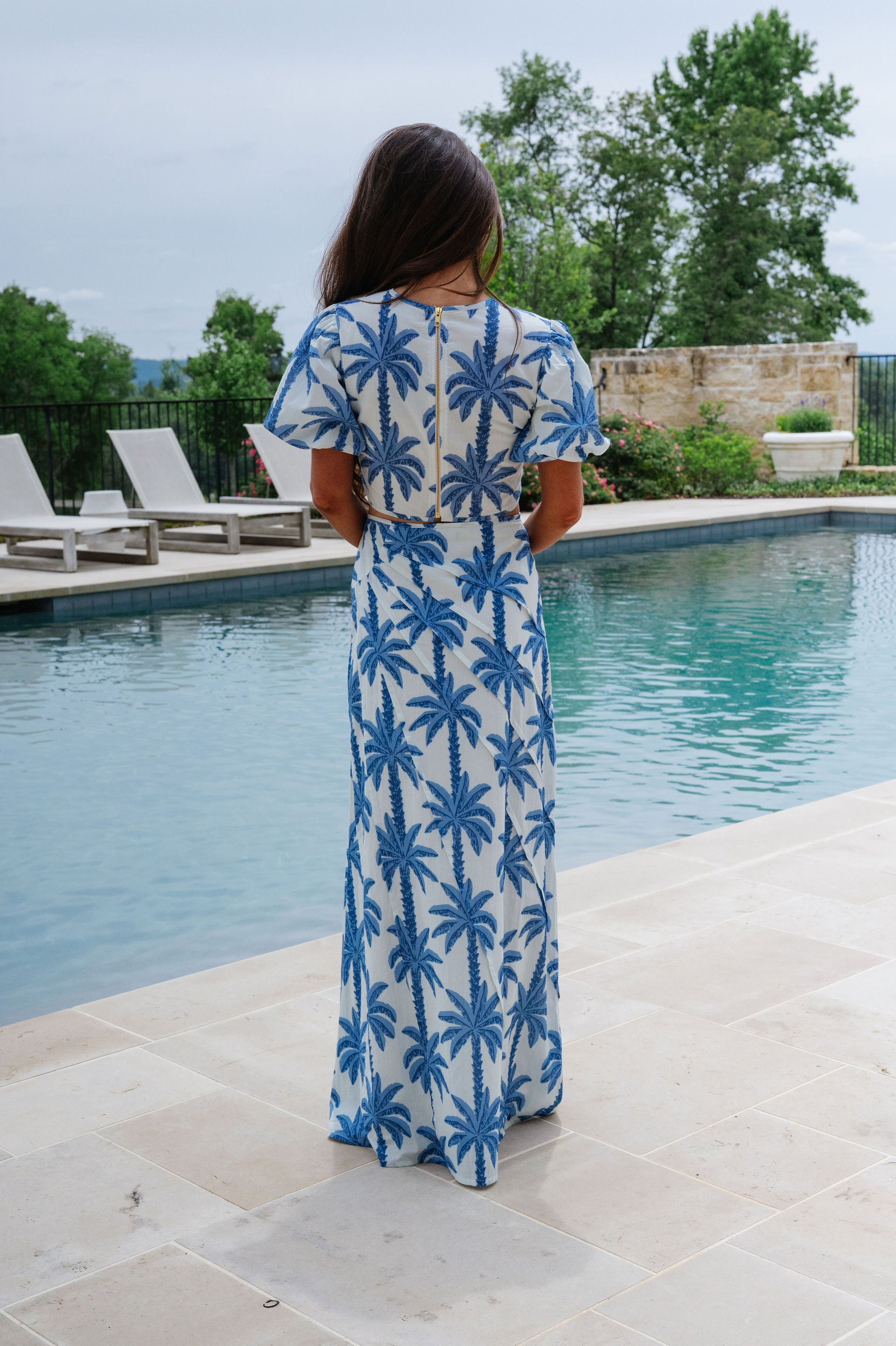 Palmer Maxi Skirt Set-Blue Palm