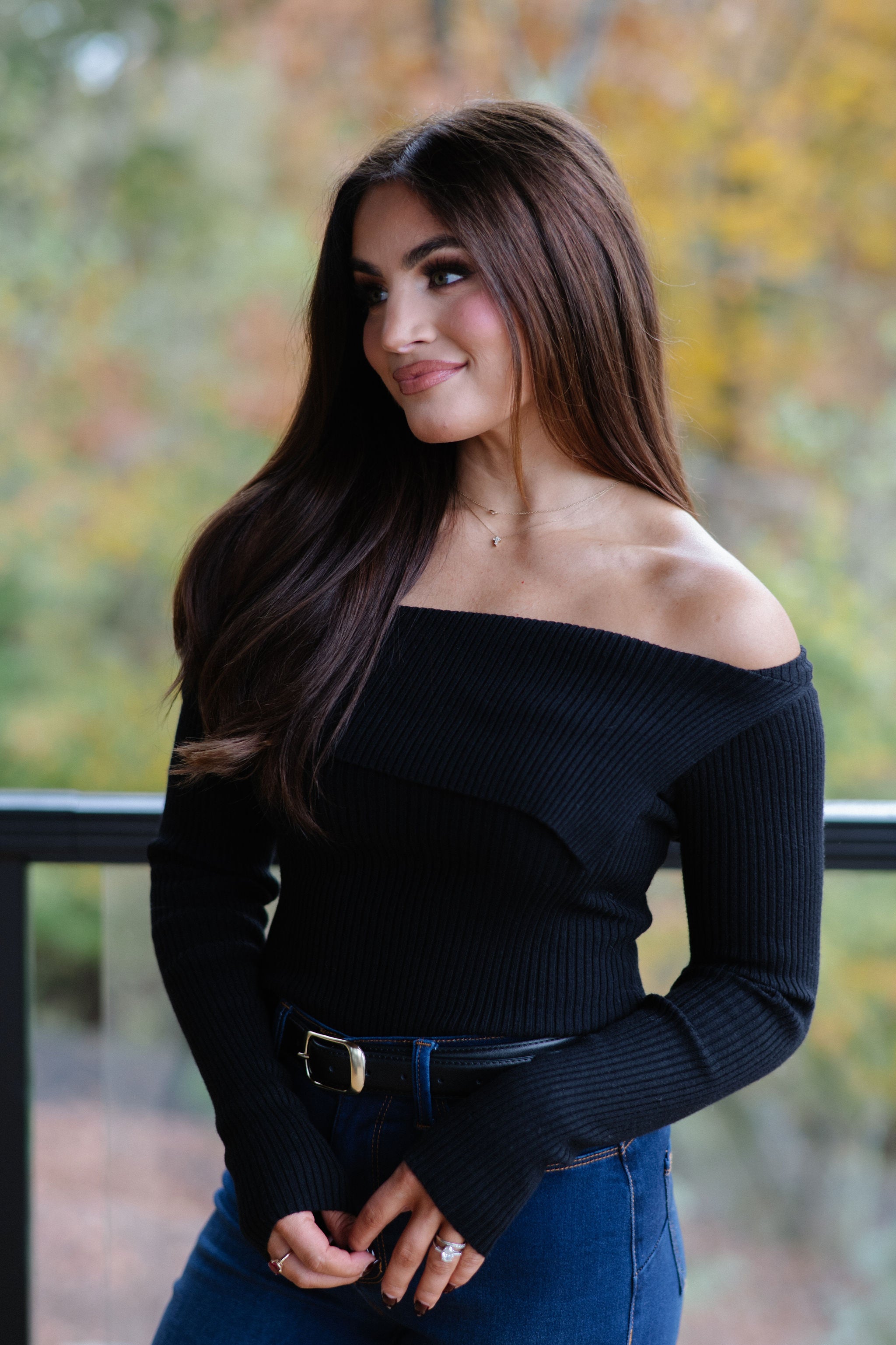 Asymmetrical Fold Over Sweater-Black