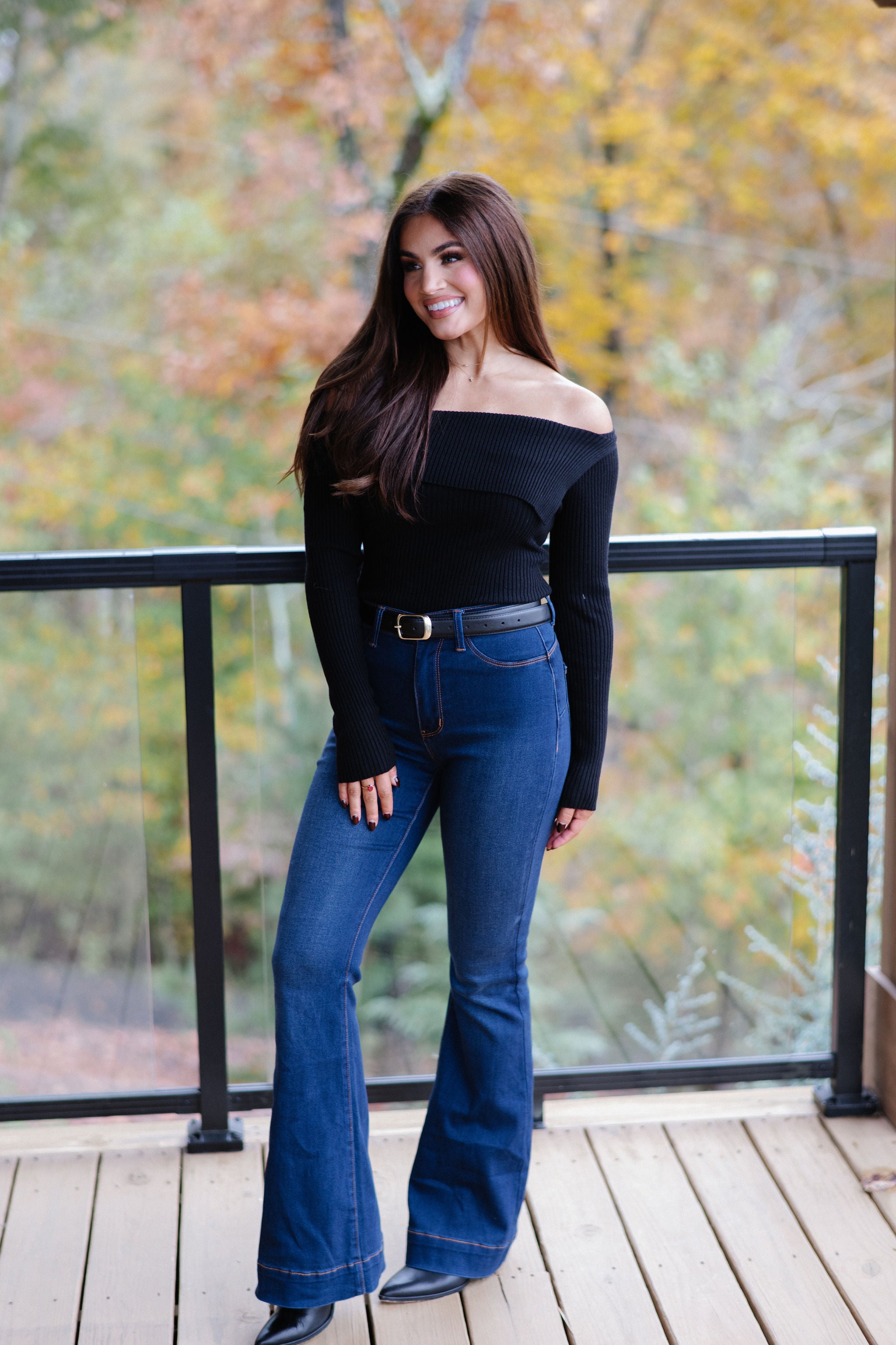 Asymmetrical Fold Over Sweater-Black