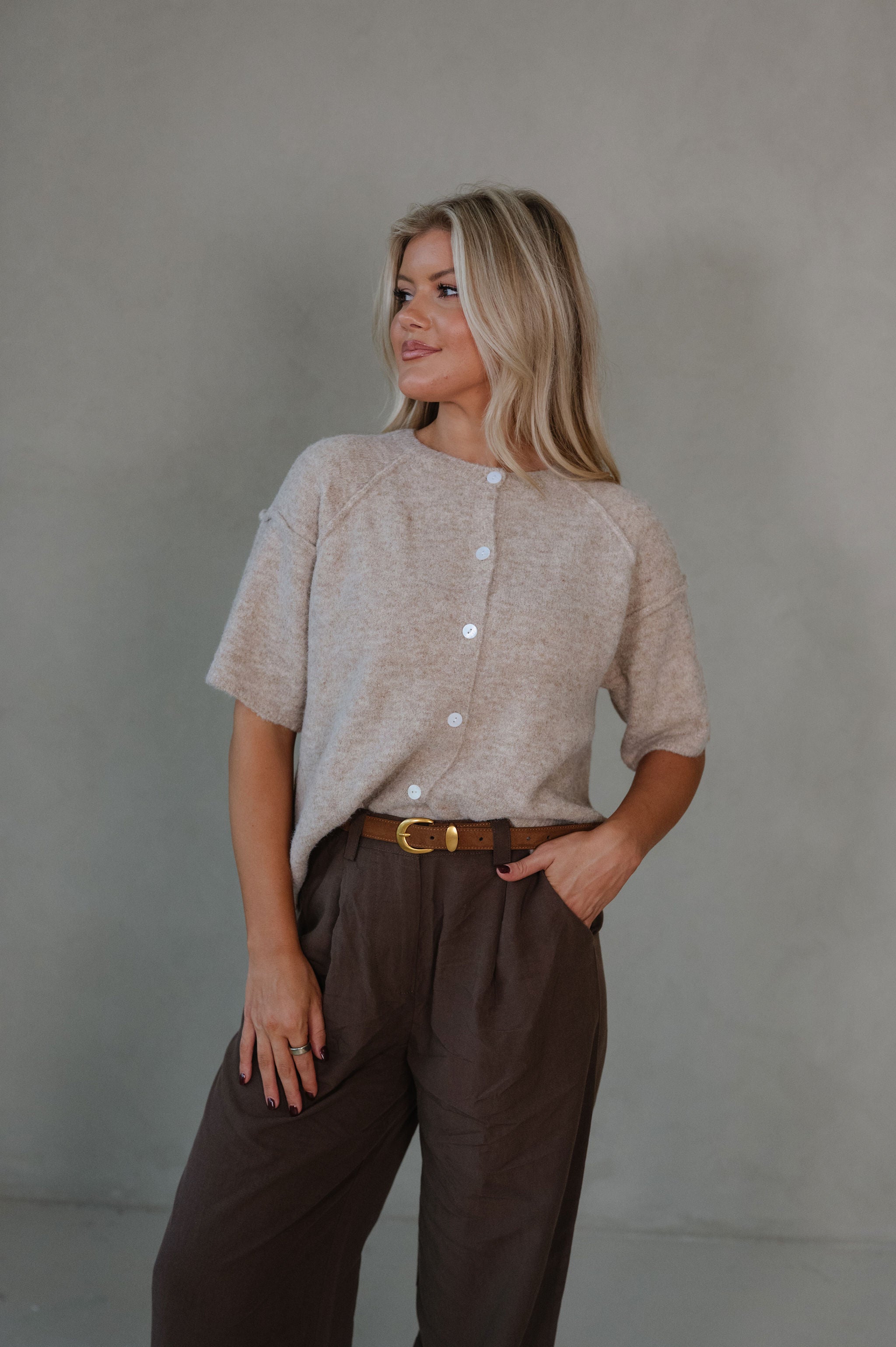 Amelia Cardigan Sweater-Taupe