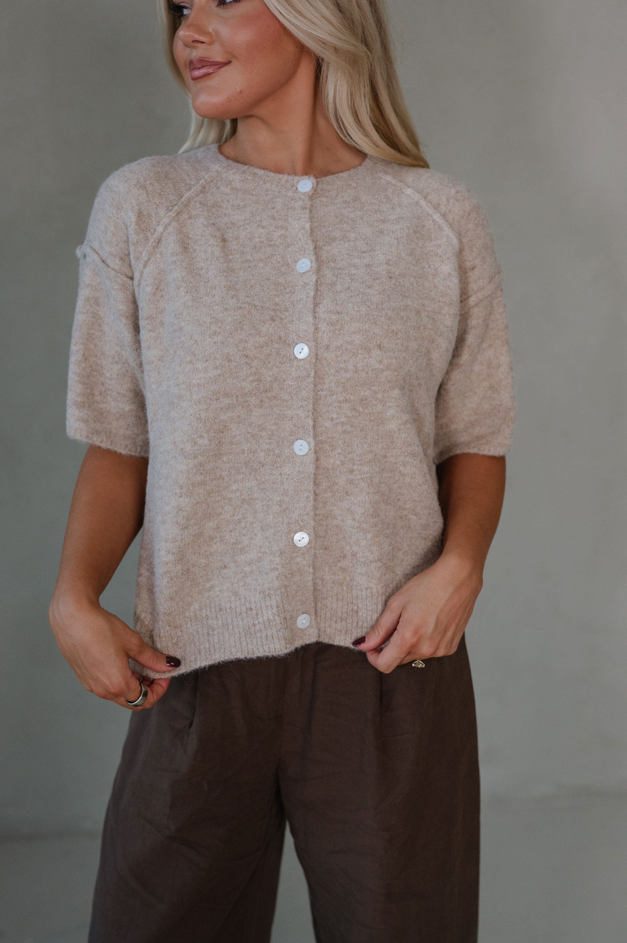Amelia Cardigan Sweater-Taupe