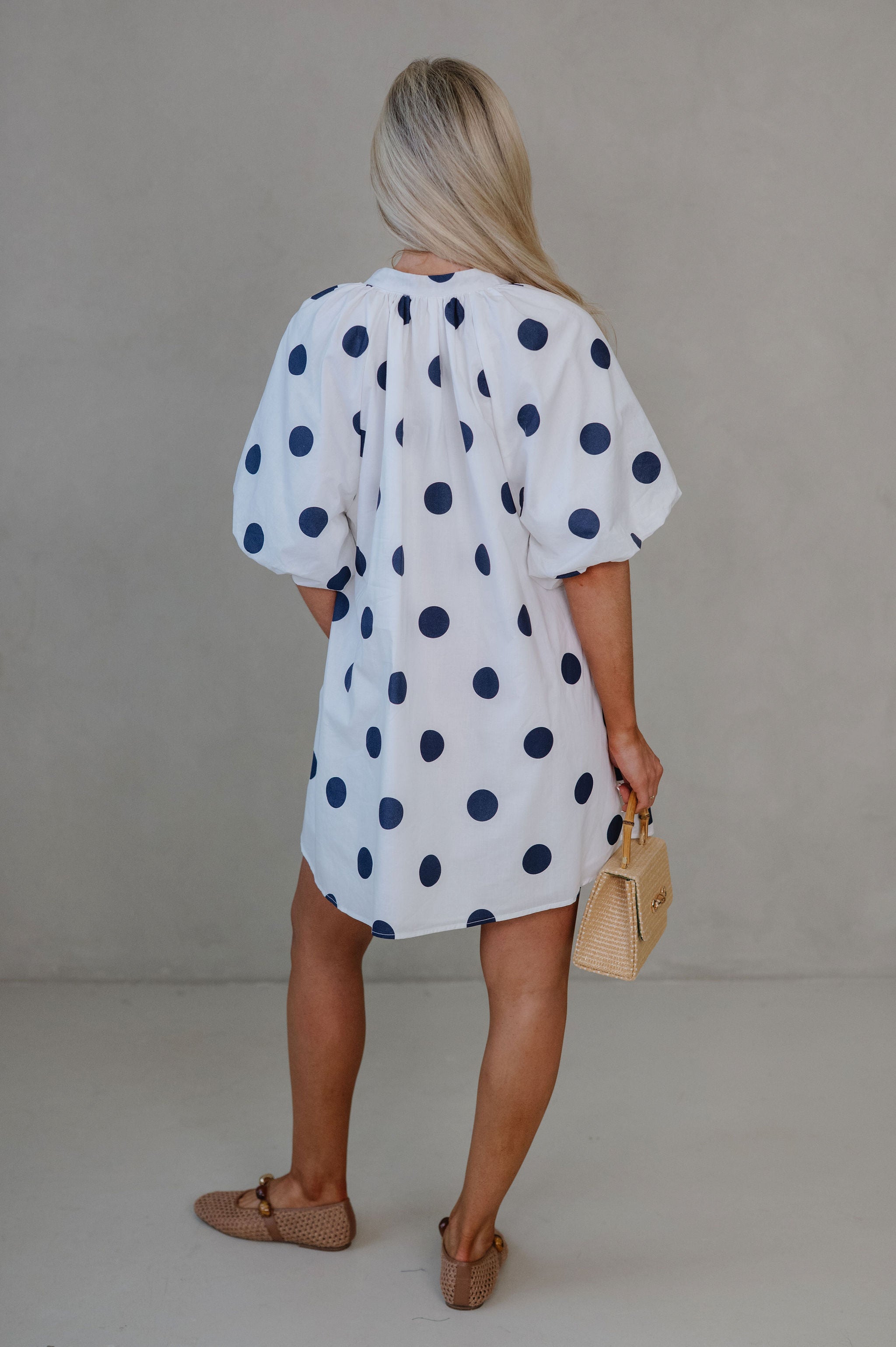 Devyn Polka Dot Mini Dress-Navy