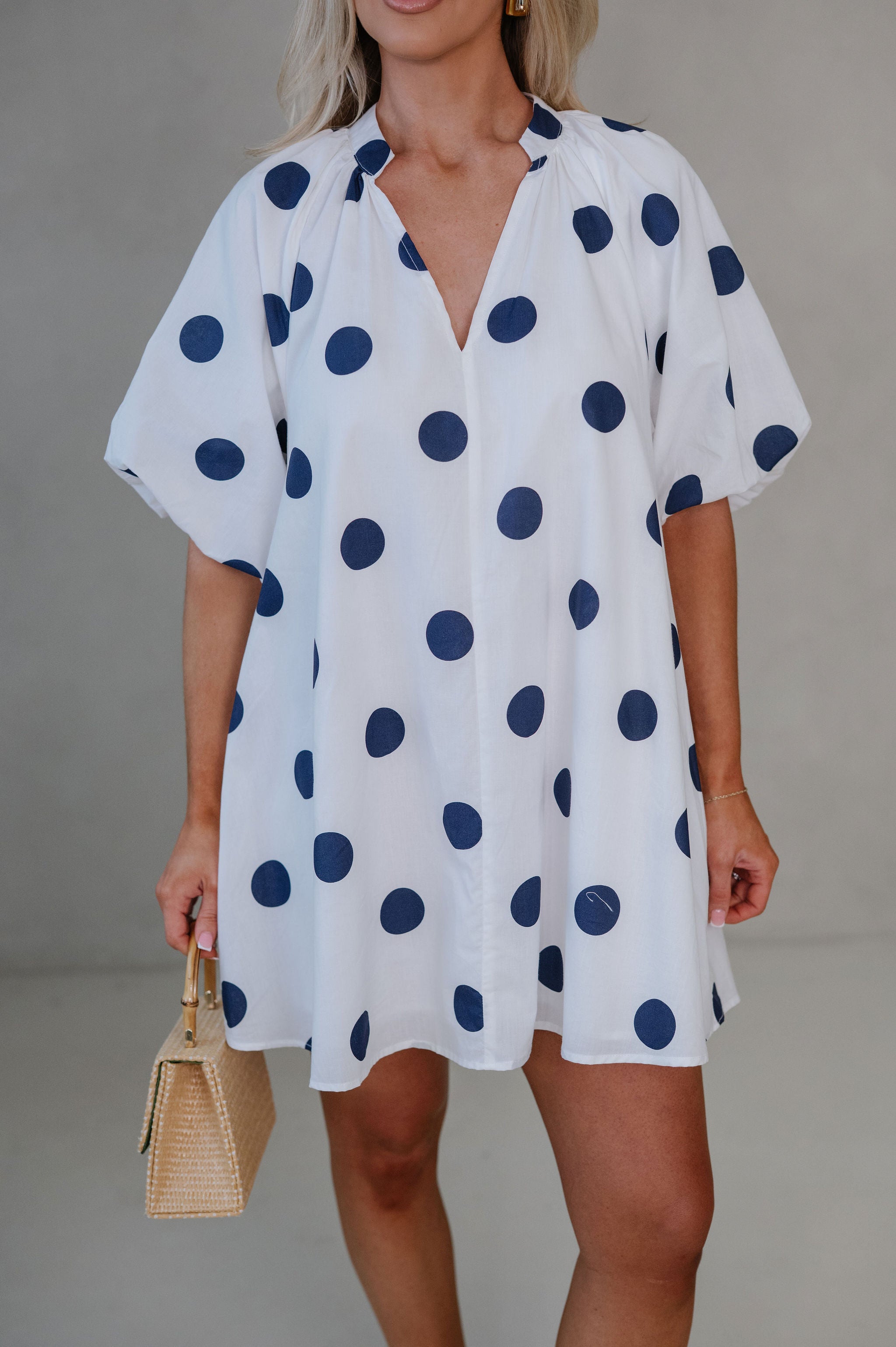 Devyn Polka Dot Mini Dress-Navy