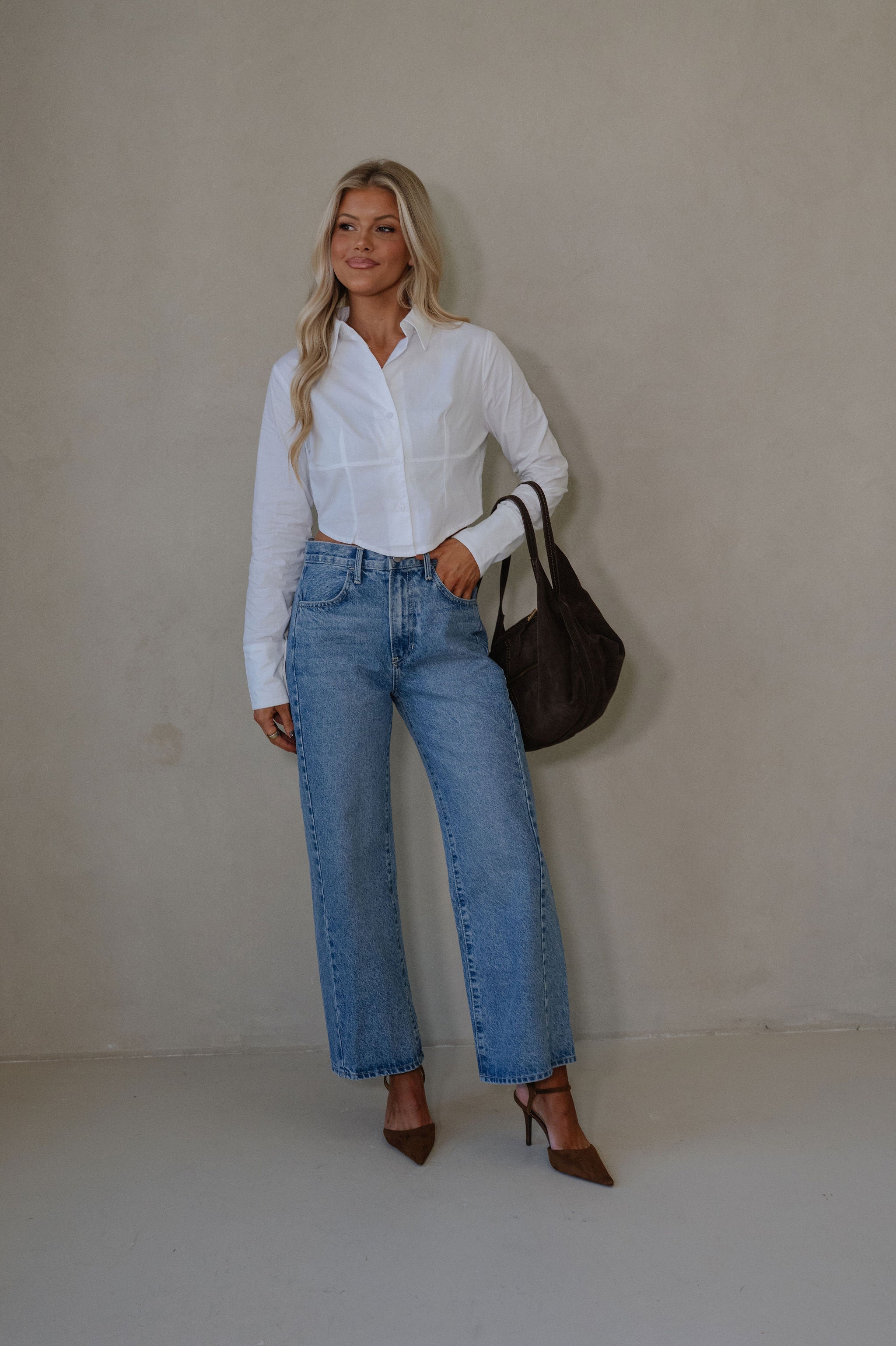Lou Button Down Top-White