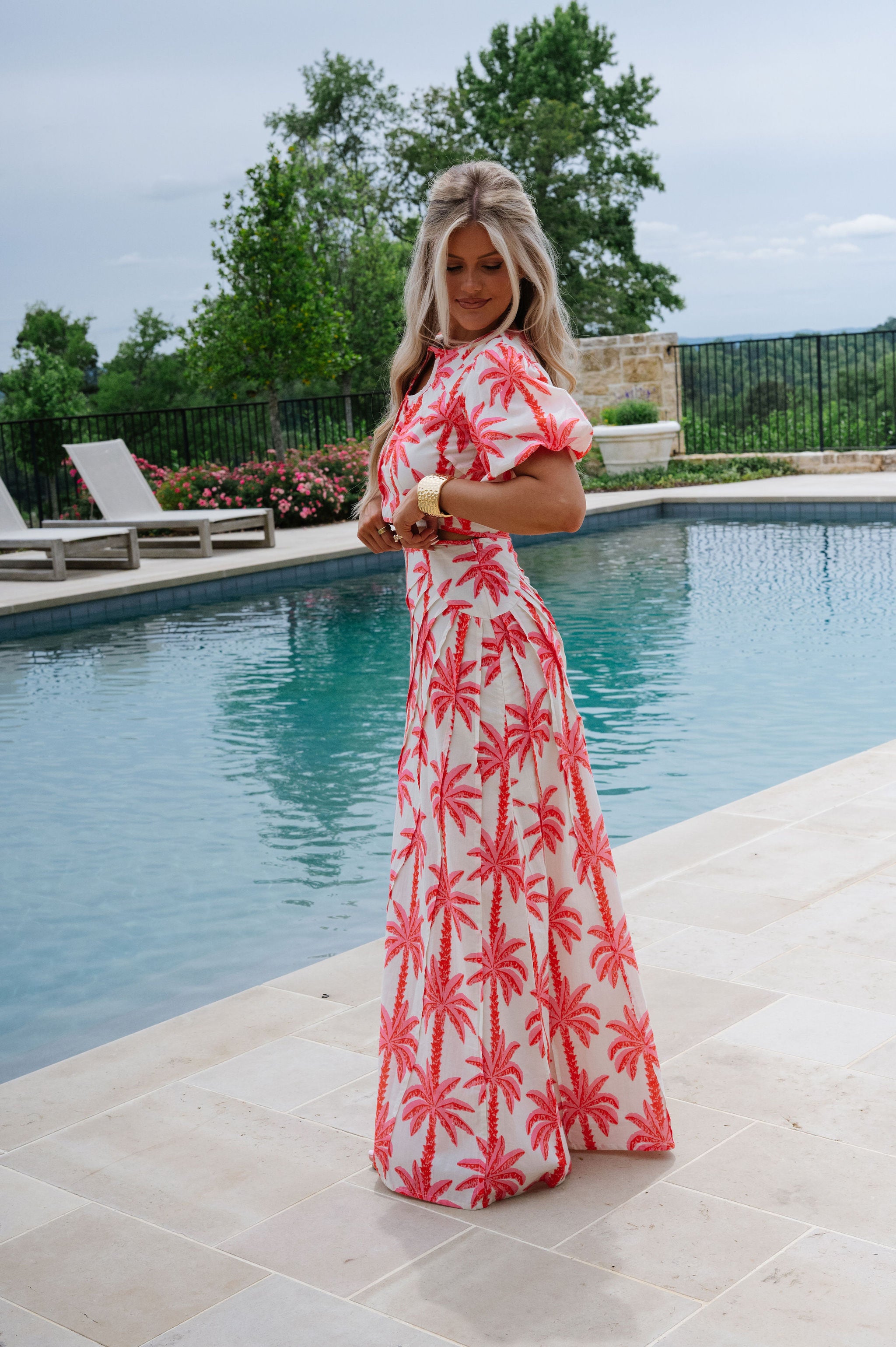 Palmer Maxi Skirt Set-Pink Palm