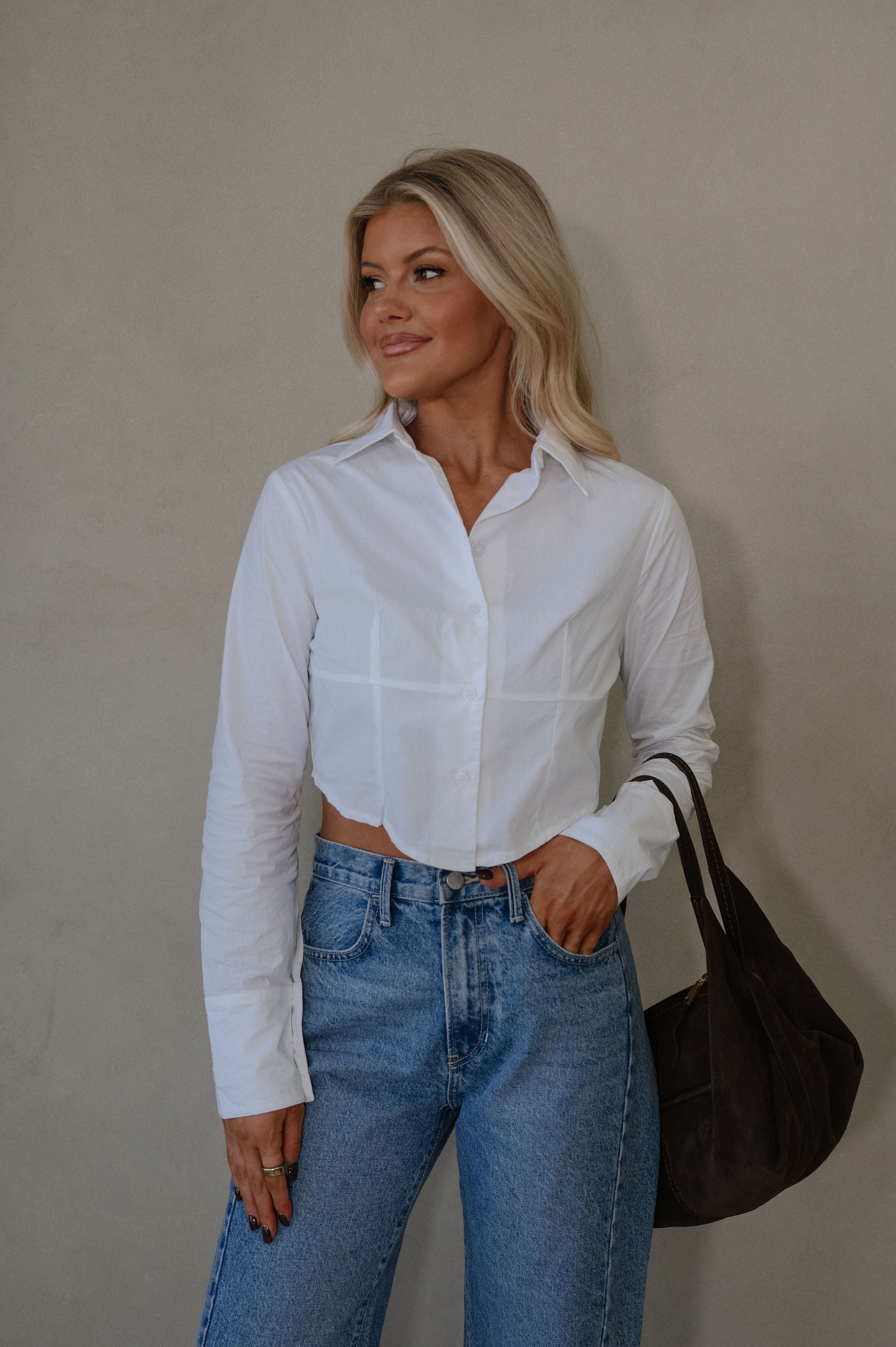 Lou Button Down Top-White