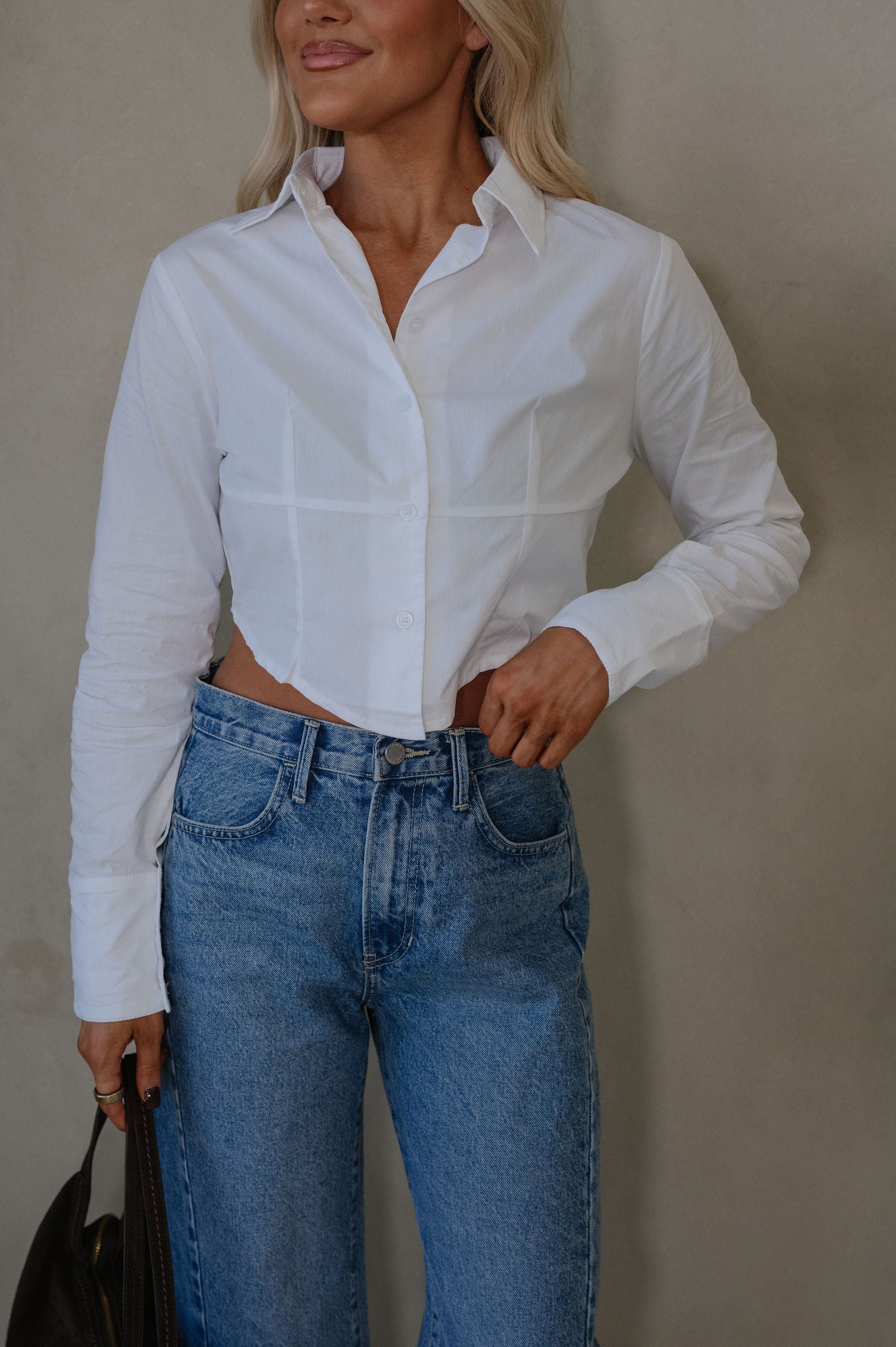 Lou Button Down Top-White