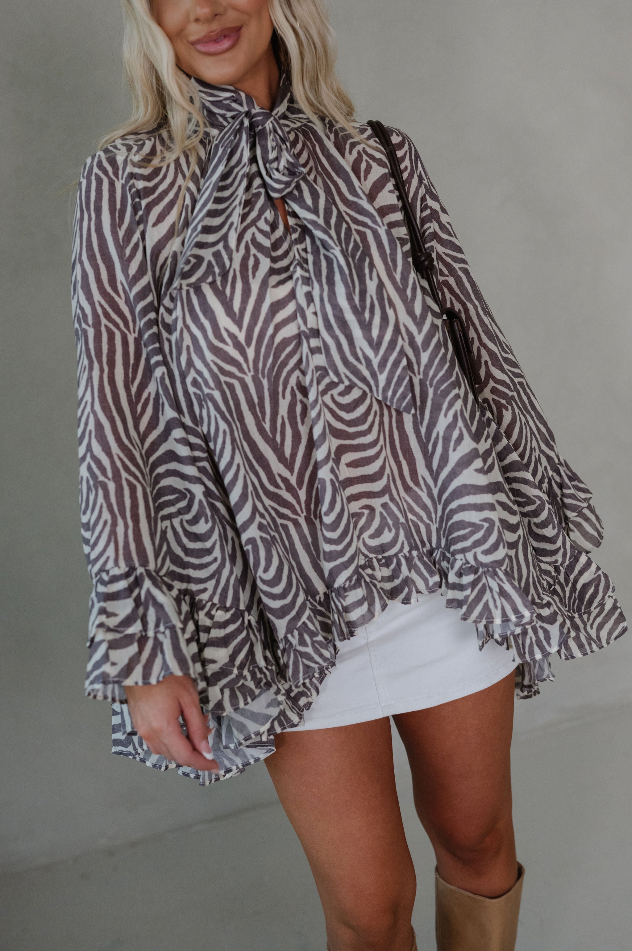 Zebra Print Ruffle Blouse