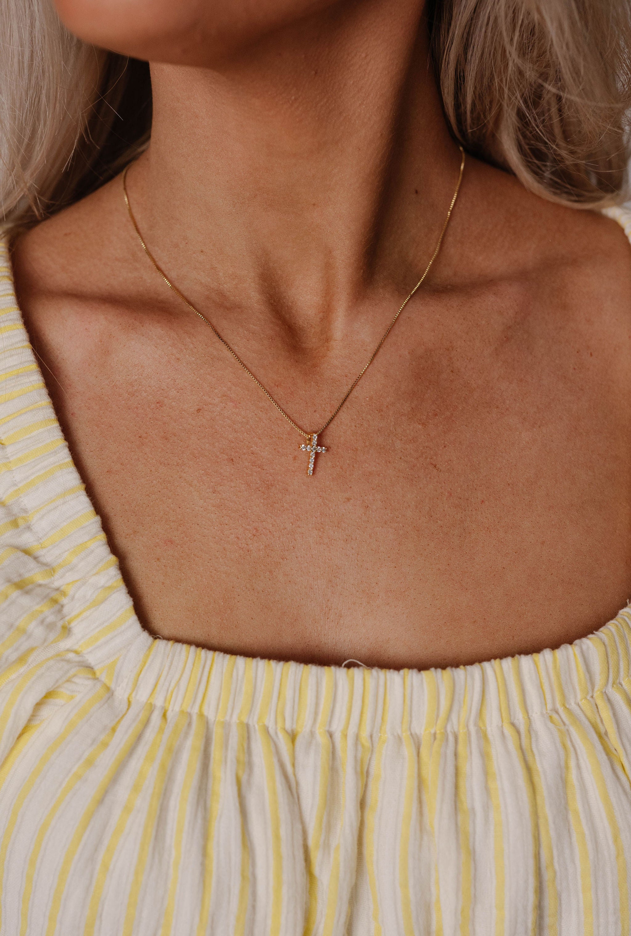 Tasha CZ Cross Necklace-Gold