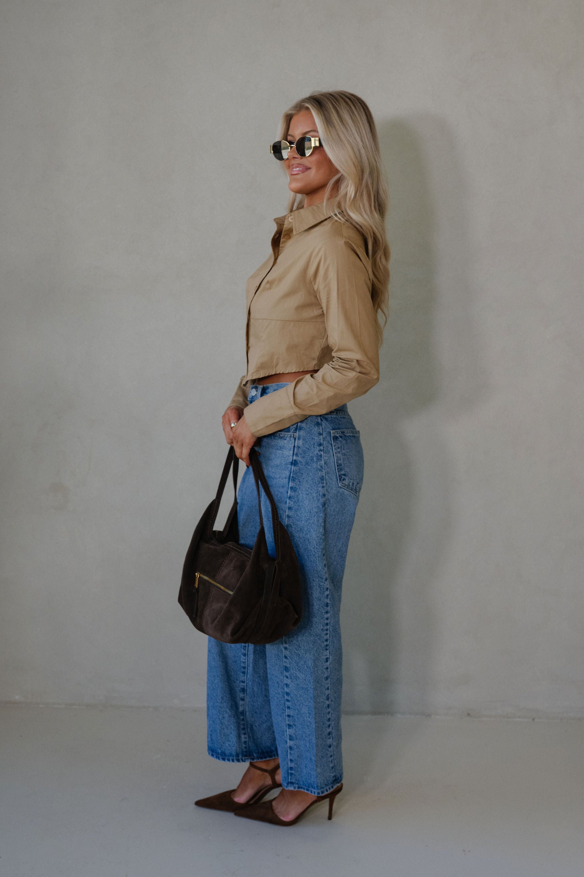Lou Button Down Top-Khaki