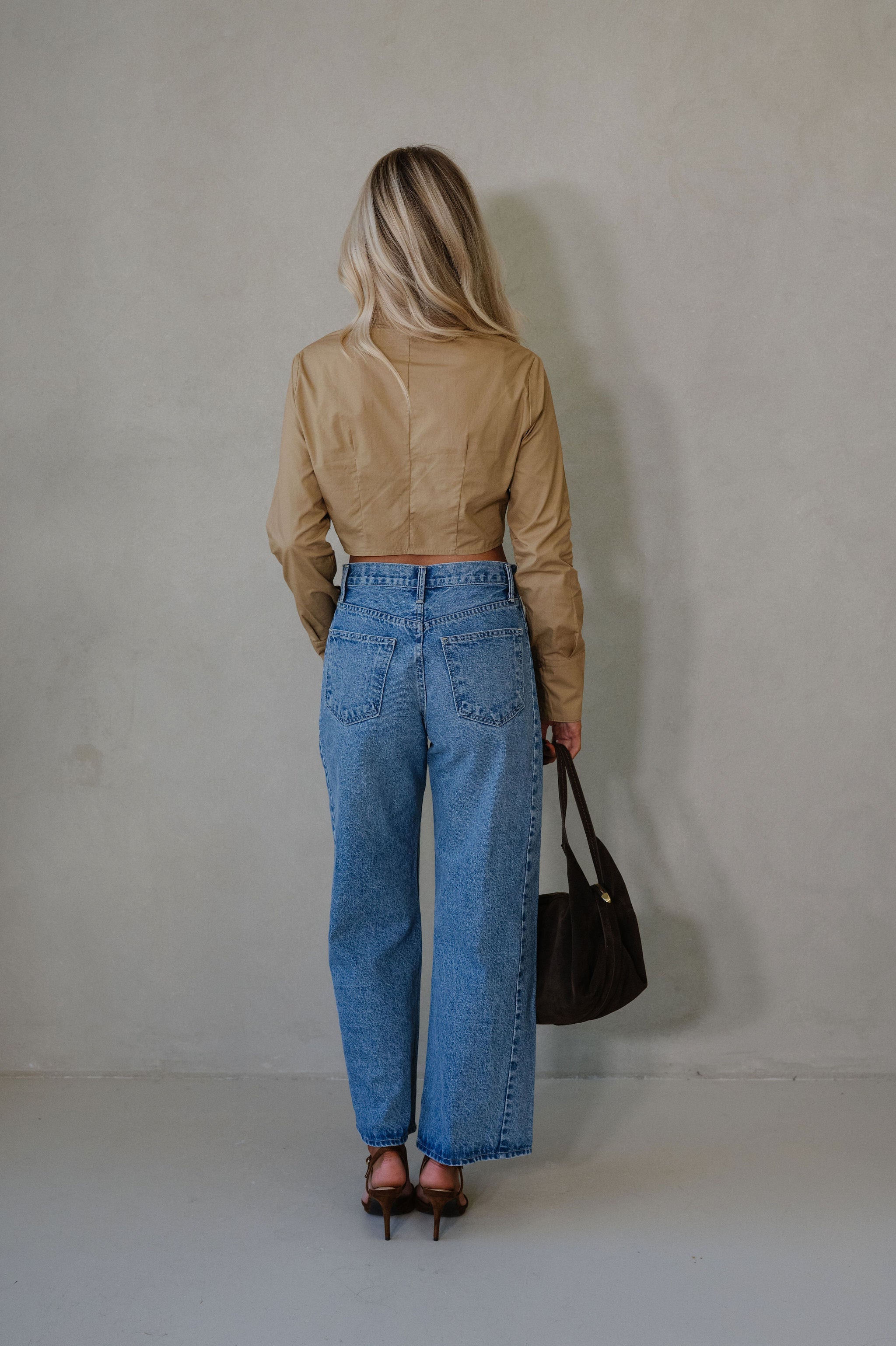 Lou Button Down Top-Khaki