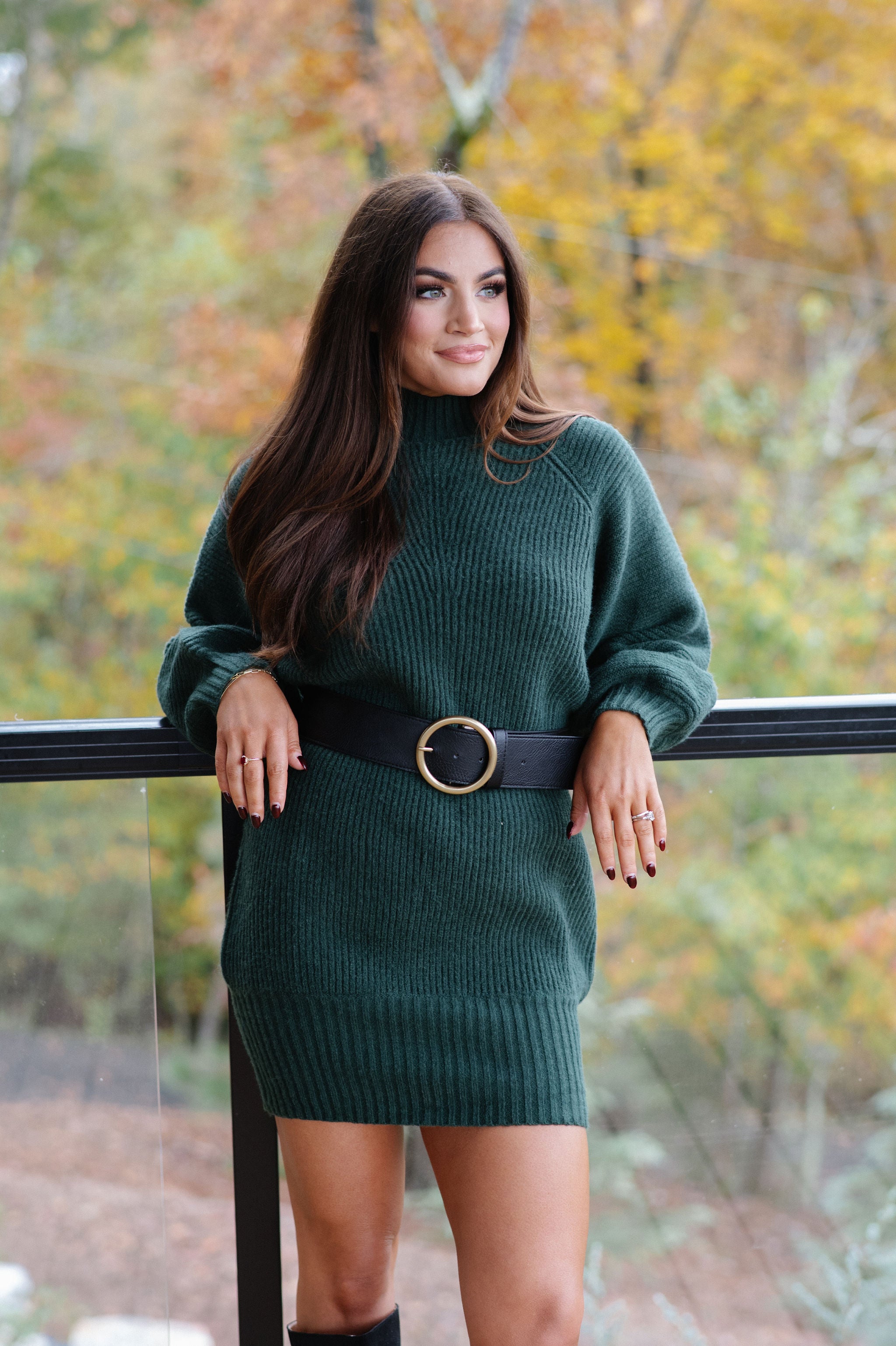 Mollie Cozy Sweater Dress-Hunter Green