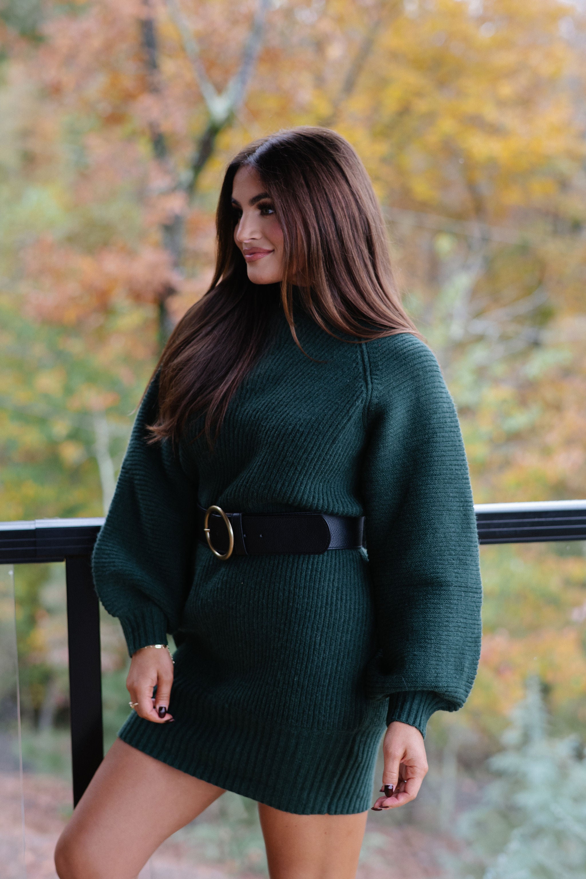 Mollie Cozy Sweater Dress-Hunter Green