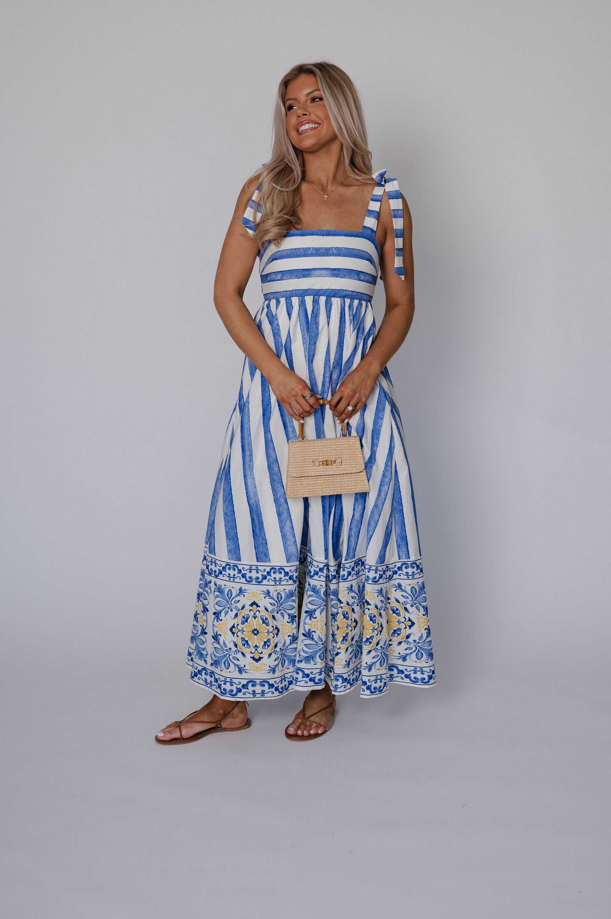 Chloe Striped Maxi Dress-Blue Multi